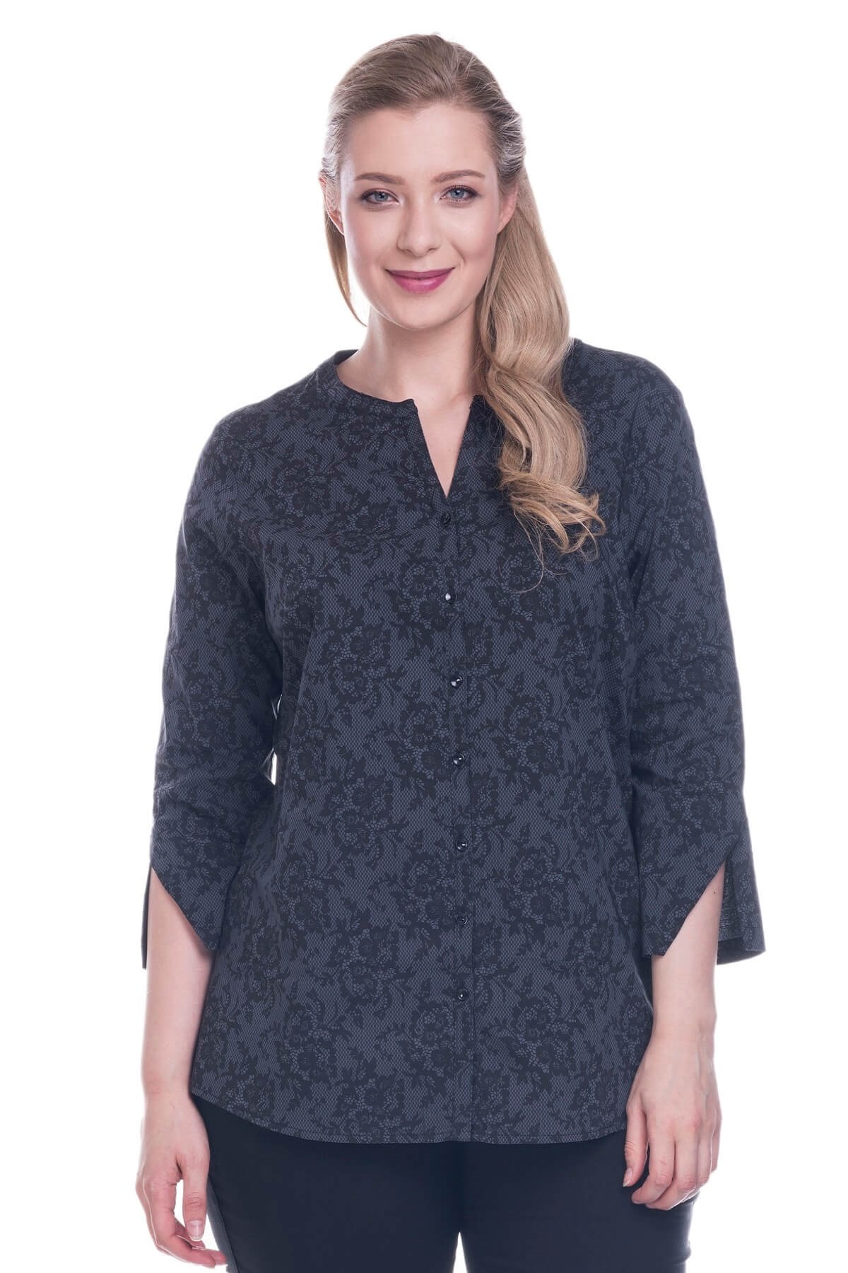 Myline-3/4 Kollu Strech Bluz-Büyük Beden Bluz-12468-m