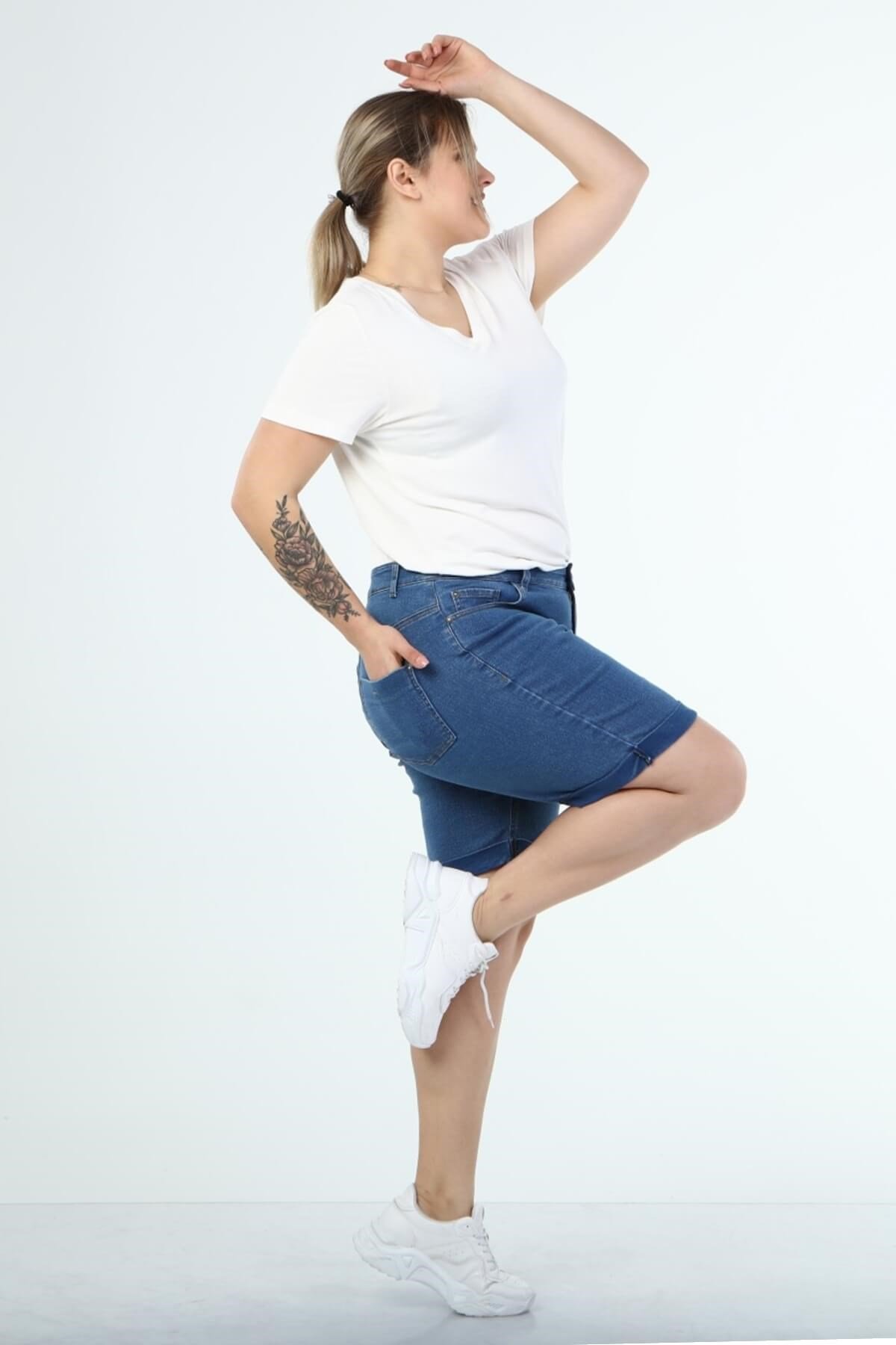 Myline-5 Cep Denim Şort-Büyük Beden Şort-66461