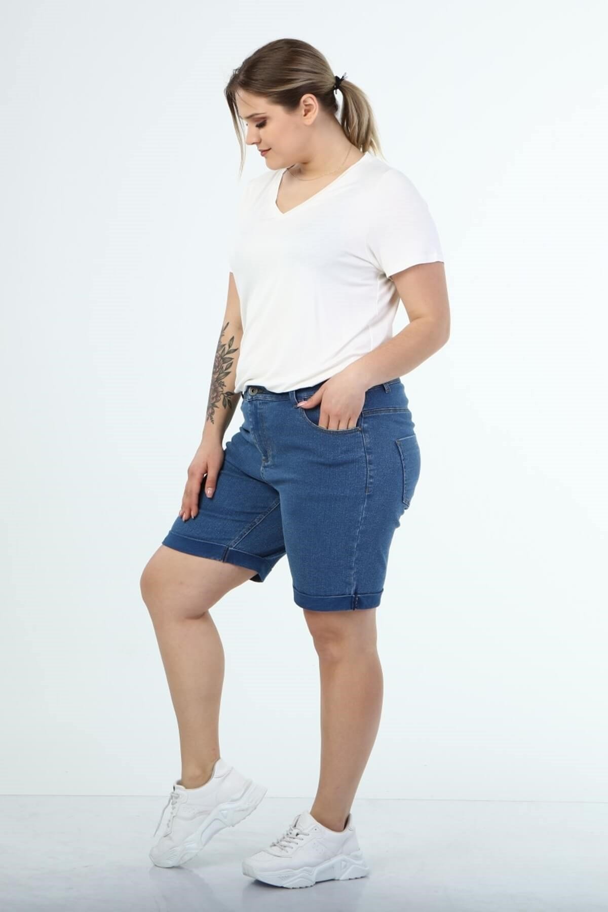 Myline-5 Cep Denim Şort-Büyük Beden Şort-66461