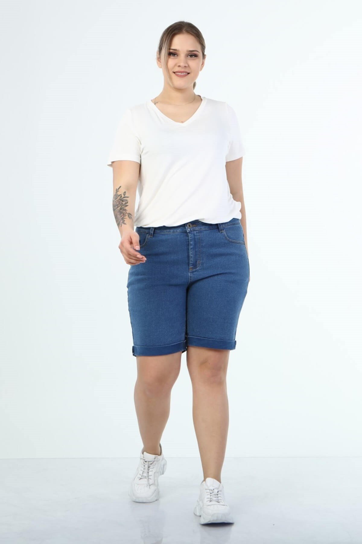 Myline-5 Cep Denim Şort-Büyük Beden Şort-66461