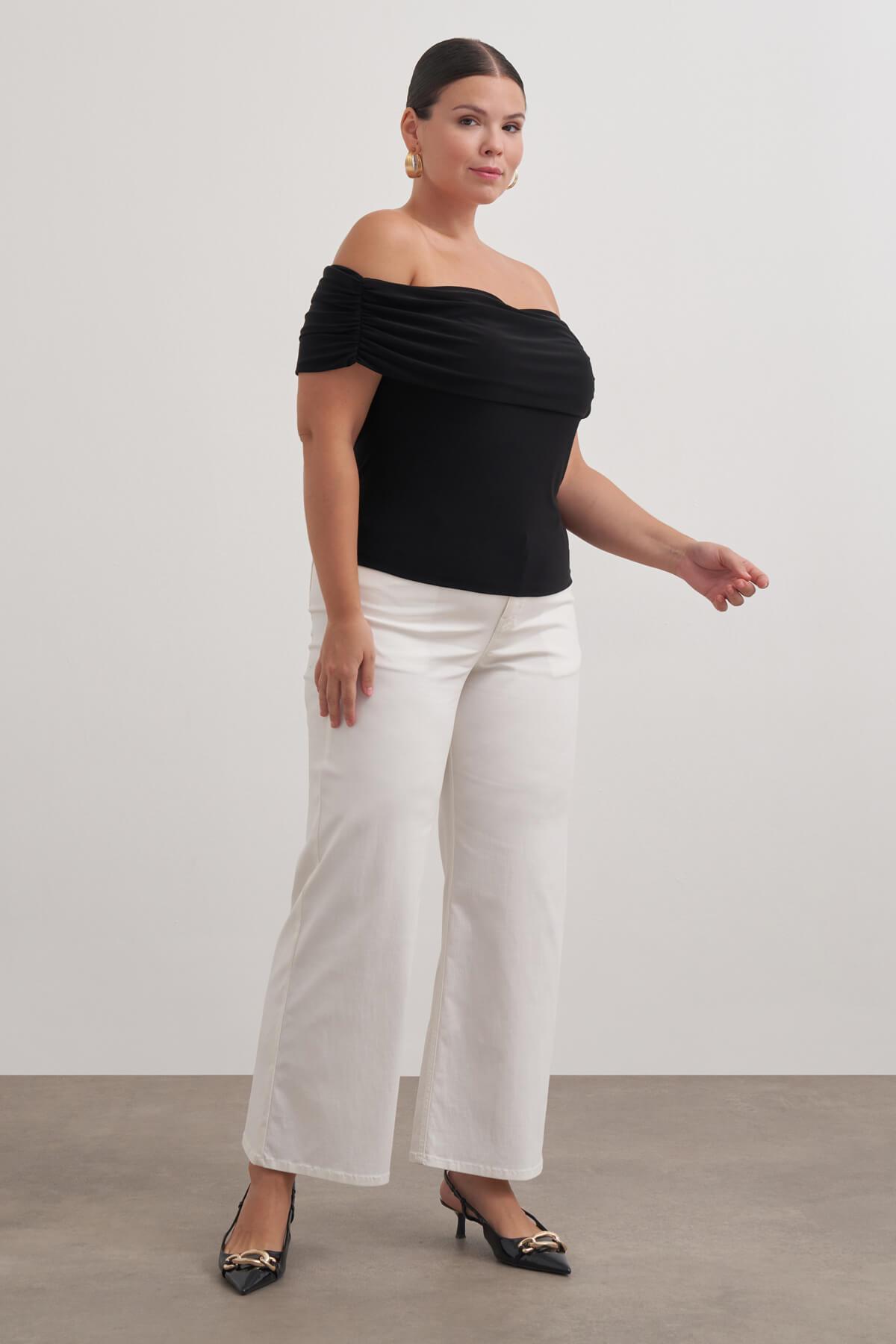 Myline-Açık Omuzlu Büzgülü Bluz-Büyük Beden Bluz-149547