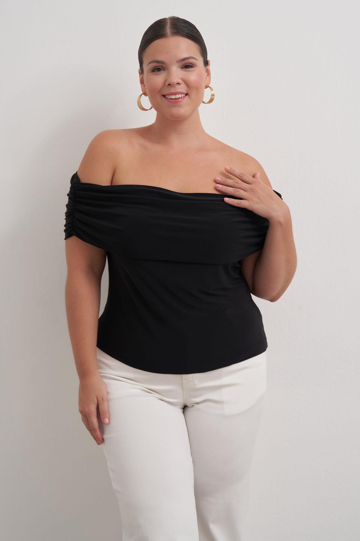 Myline-Açık Omuzlu Büzgülü Bluz-Büyük Beden Bluz-149547