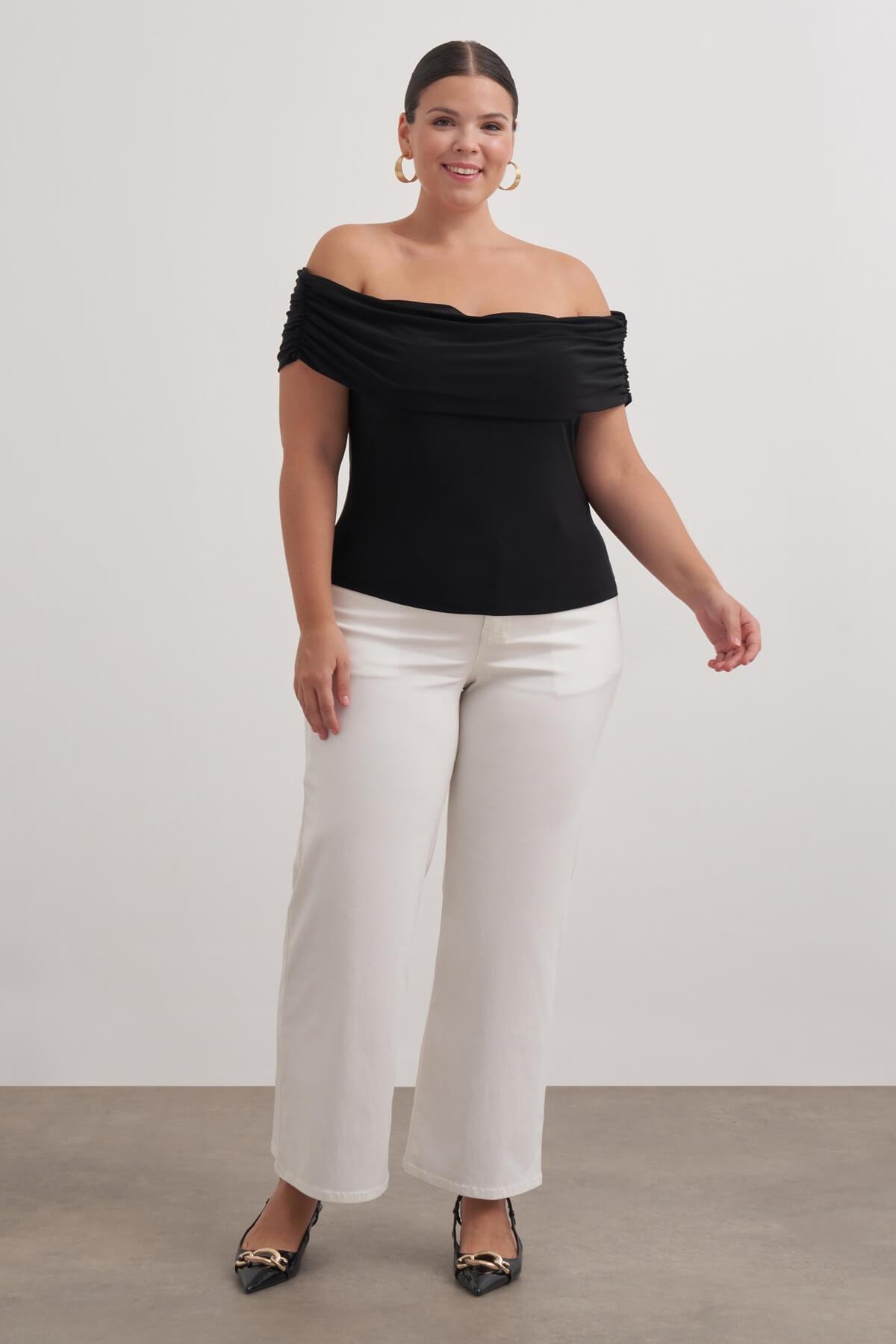 Myline-Açık Omuzlu Büzgülü Bluz-Büyük Beden Bluz-149547