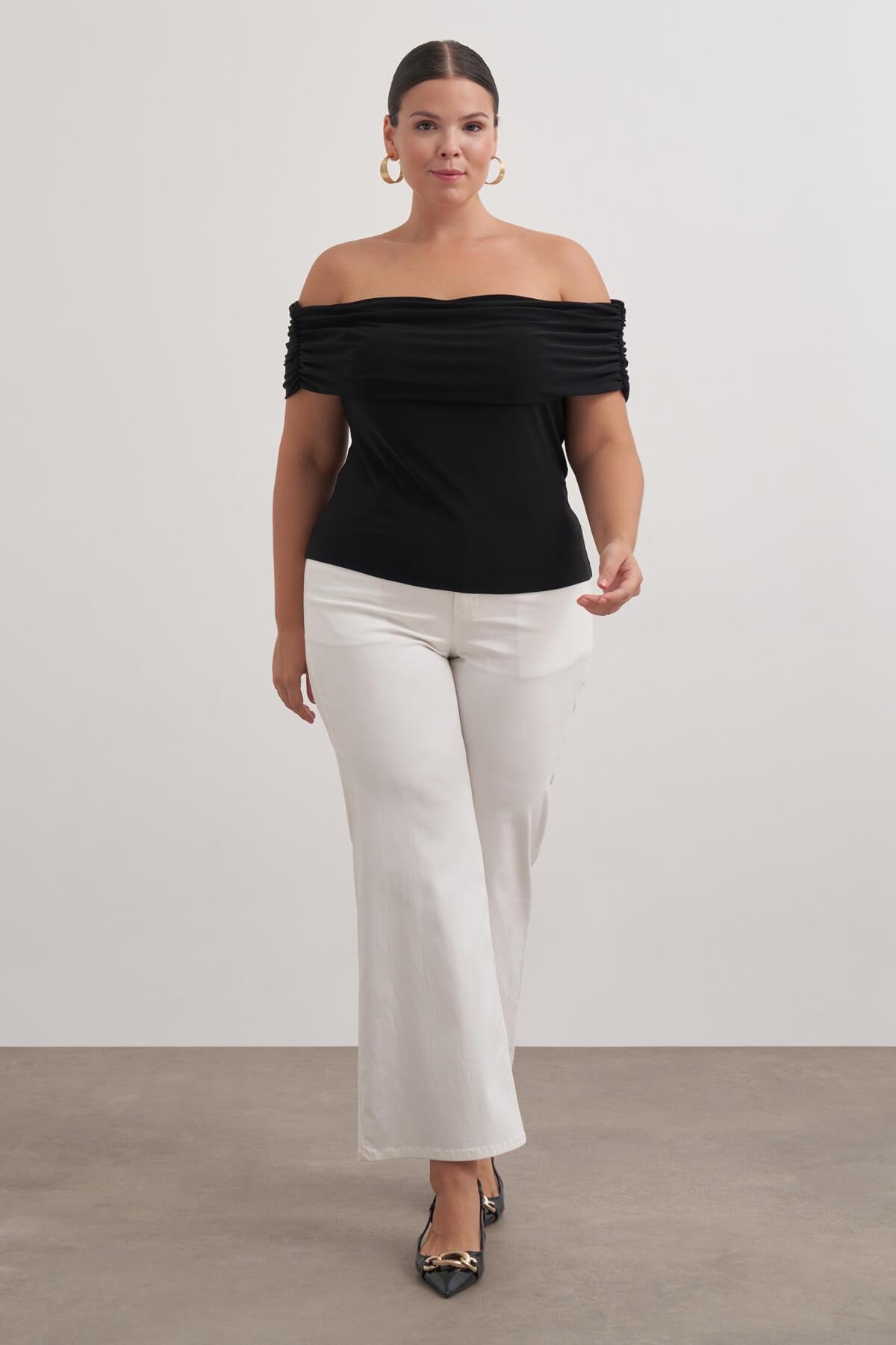 Myline-Açık Omuzlu Büzgülü Bluz-Büyük Beden Bluz-149547