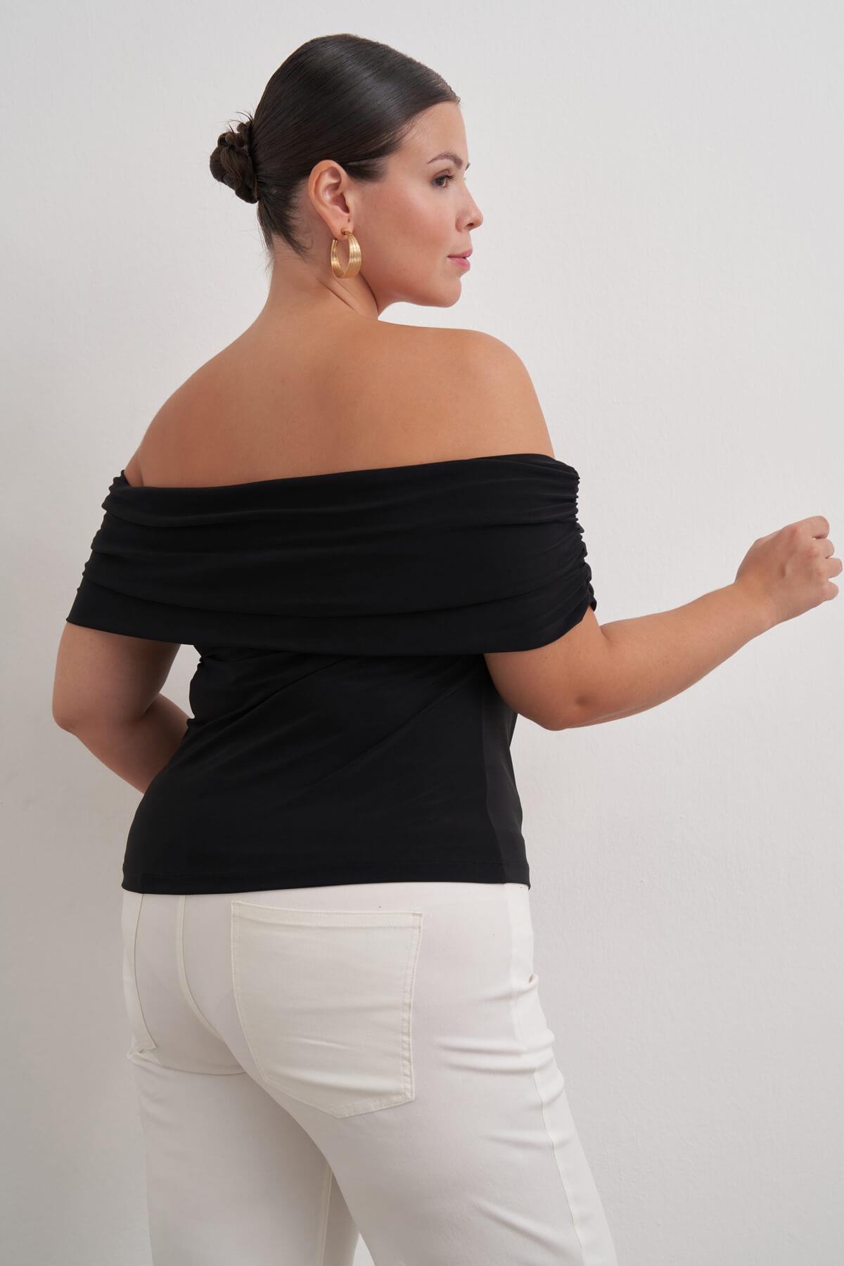 Myline-Açık Omuzlu Büzgülü Bluz-Büyük Beden Bluz-149547