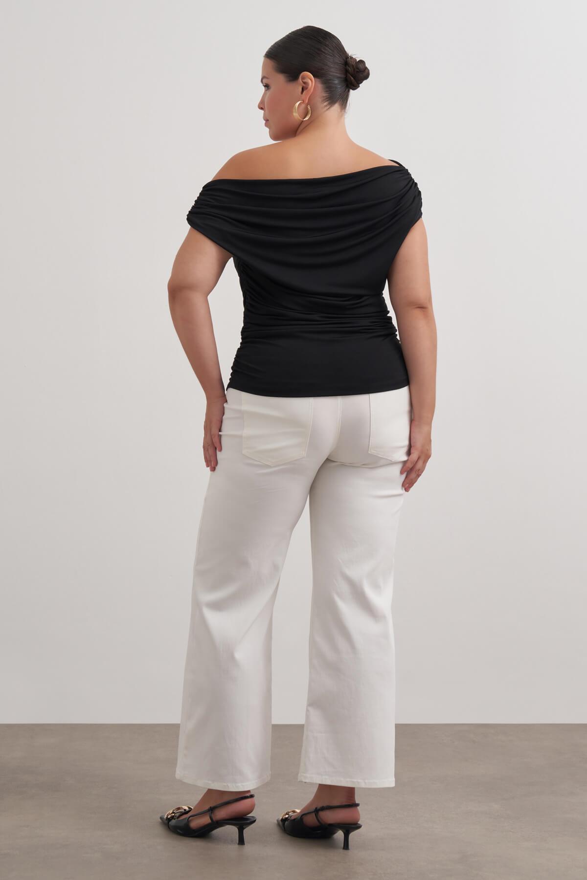 Myline-Açık Omuzlu Drape Detaylı Bluz-Büyük Beden Bluz-149552