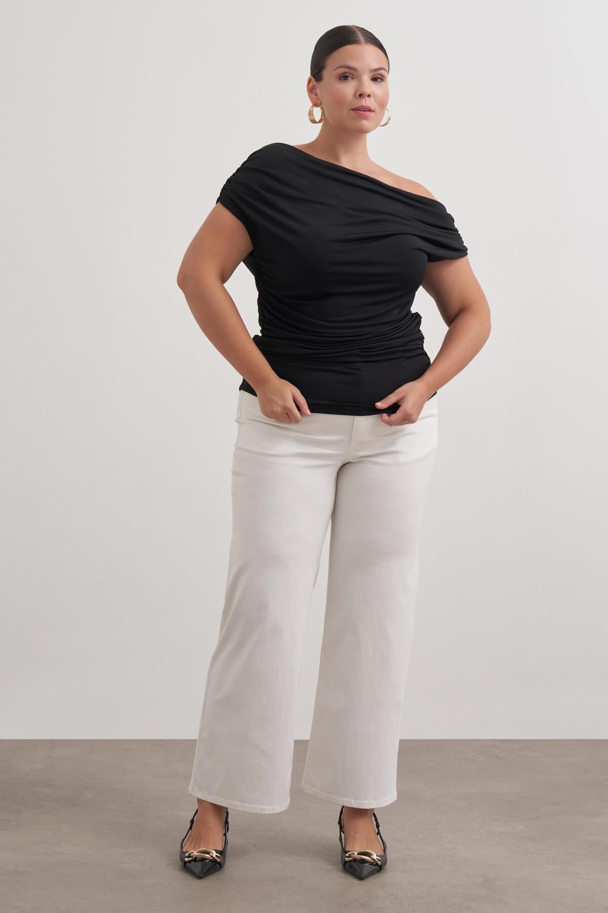 Myline-Açık Omuzlu Drape Detaylı Bluz-Büyük Beden Bluz-149552