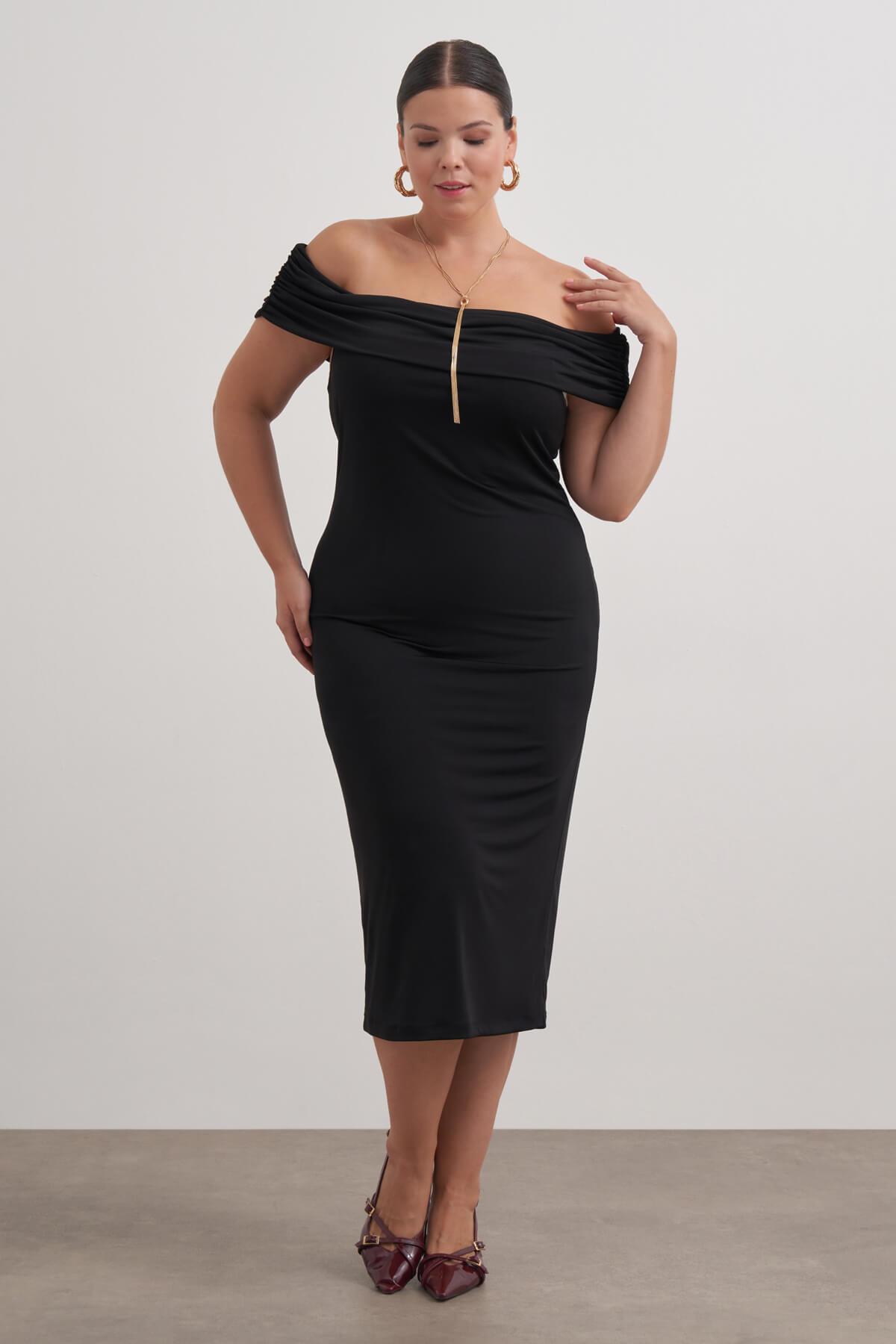 Myline-Açık Omuzlu Kolsuz Elbise-Büyük Beden Günlük Elbiseler-149568