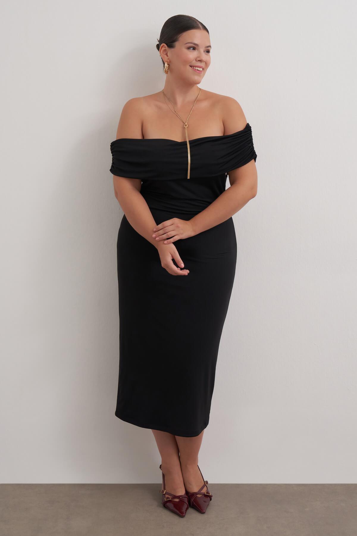 Myline-Açık Omuzlu Kolsuz Elbise-Büyük Beden Günlük Elbiseler-149568