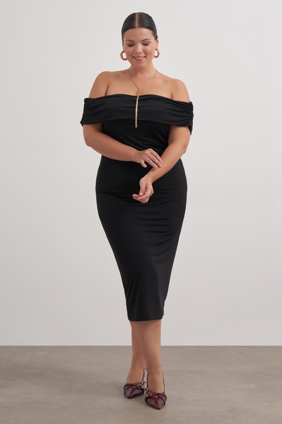 Myline-Açık Omuzlu Kolsuz Elbise-Büyük Beden Günlük Elbiseler-149568