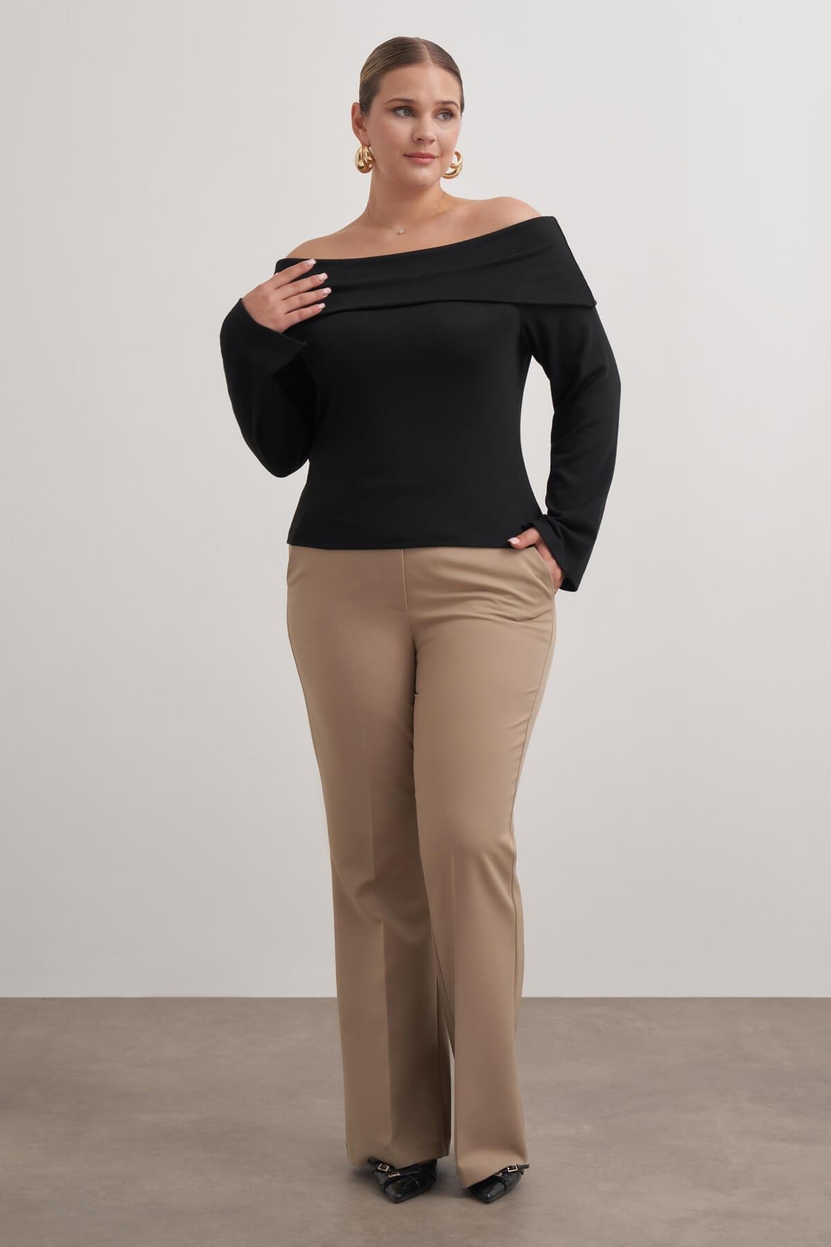 Myline-Açık Omuzlu Triko Bluz-Büyük Beden Bluz-149570