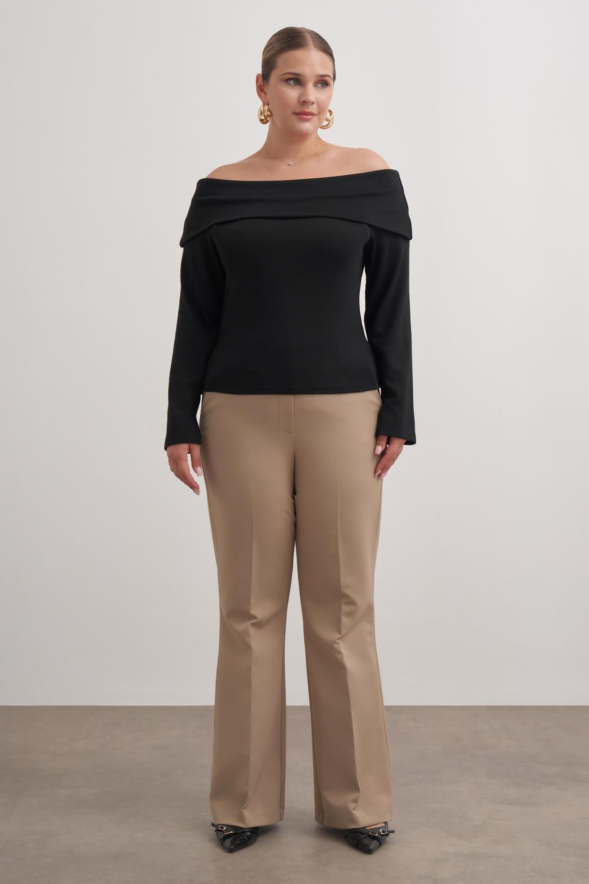 Myline-Açık Omuzlu Triko Bluz-Büyük Beden Bluz-149570