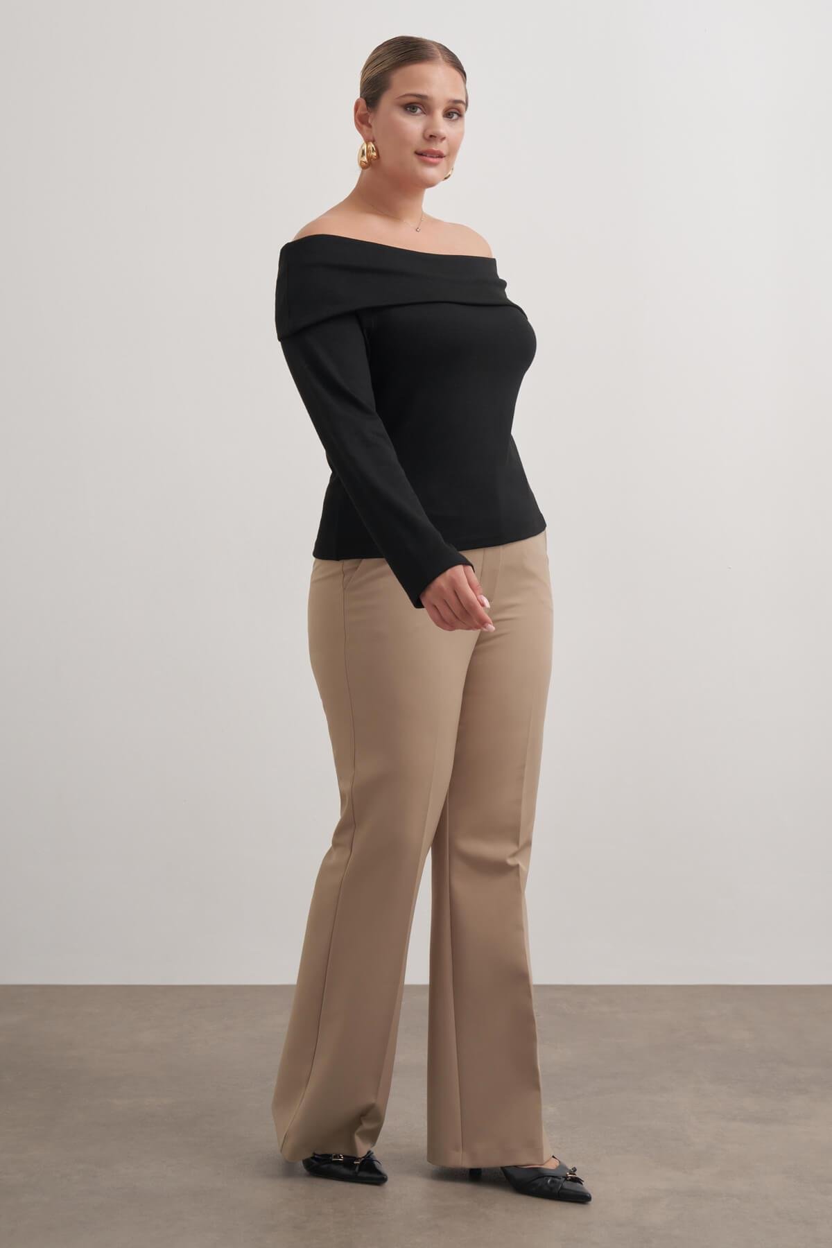 Myline-Açık Omuzlu Triko Bluz-Büyük Beden Bluz-149570