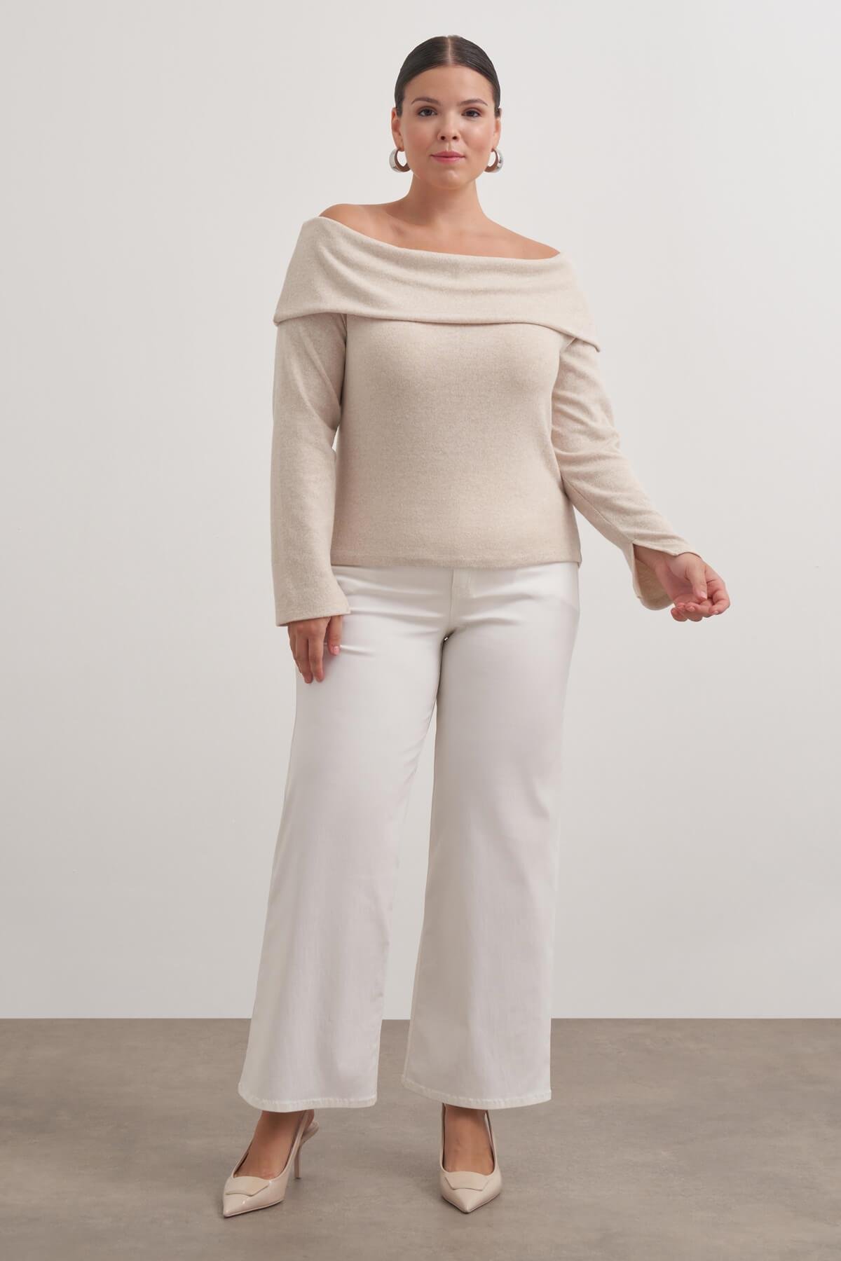 Myline-Açık Omuzlu Triko Bluz-Büyük Beden Bluz-149571