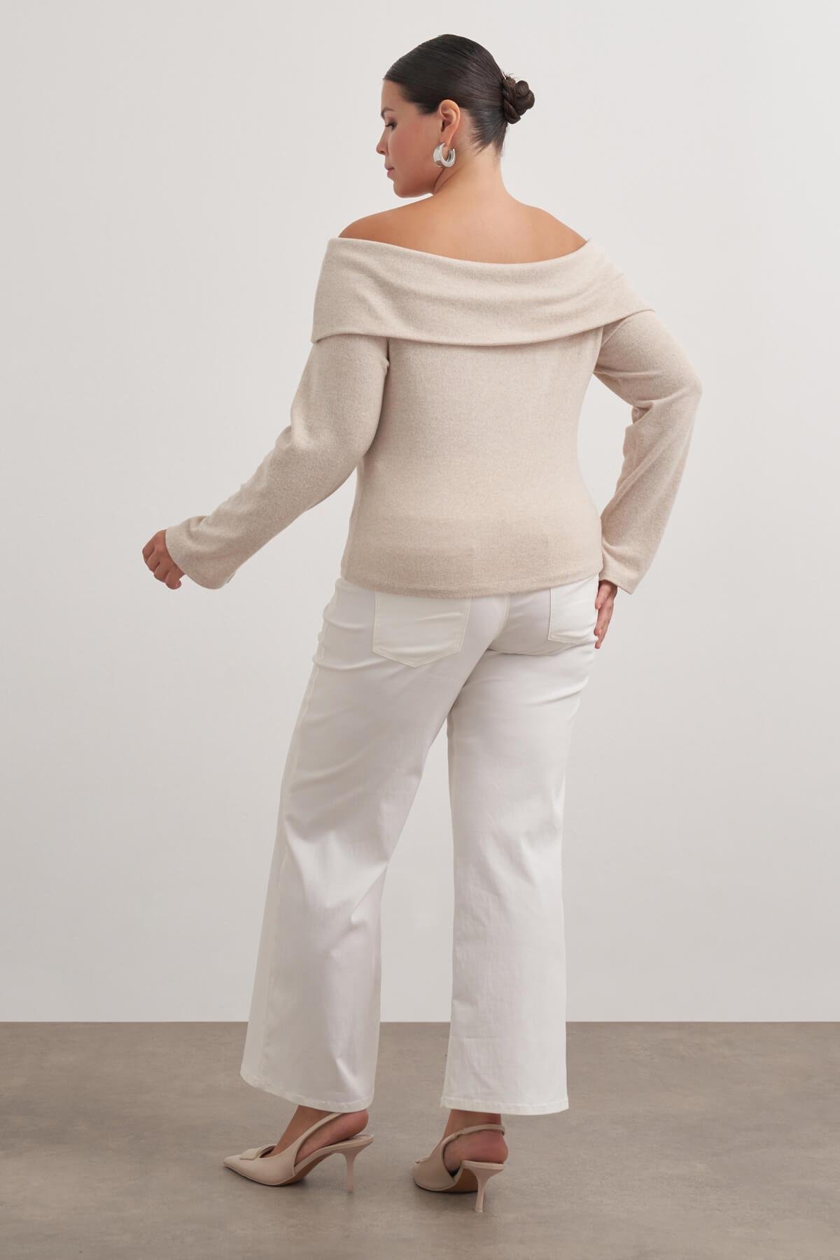 Myline-Açık Omuzlu Triko Bluz-Büyük Beden Bluz-149571