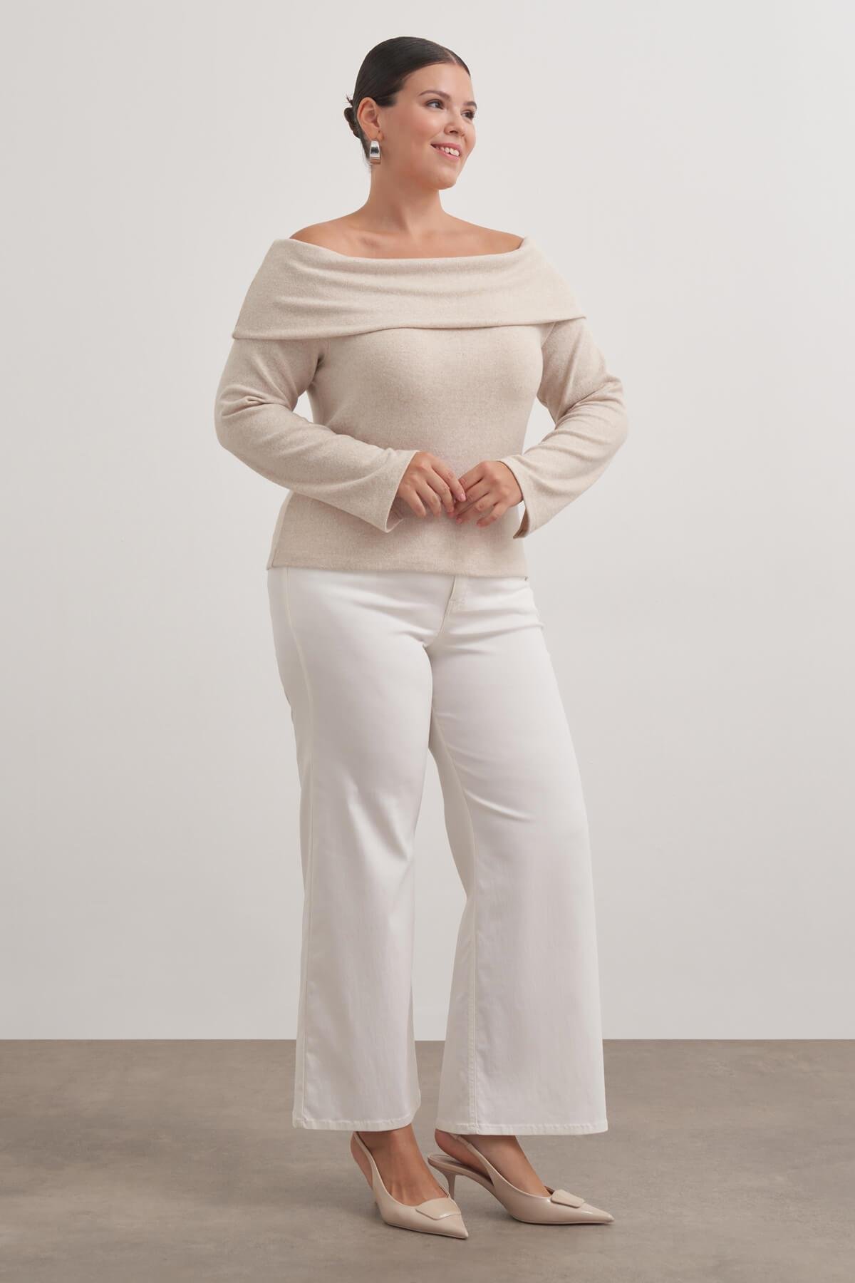 Myline-Açık Omuzlu Triko Bluz-Büyük Beden Bluz-149571