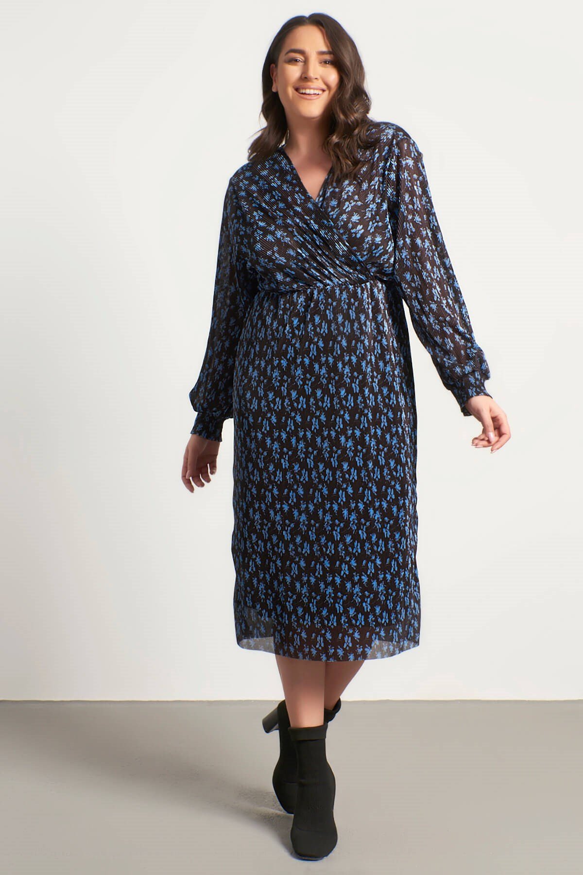 Myline-Anvelop Astarlı Plise Elbise-Büyük Beden Günlük Elbiseler-56290