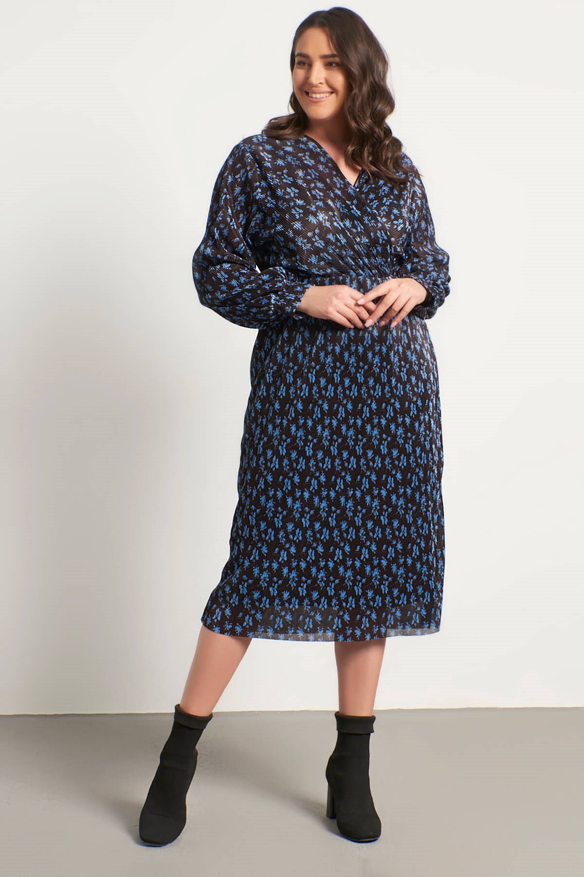 Myline-Anvelop Astarlı Plise Elbise-Büyük Beden Günlük Elbiseler-56290