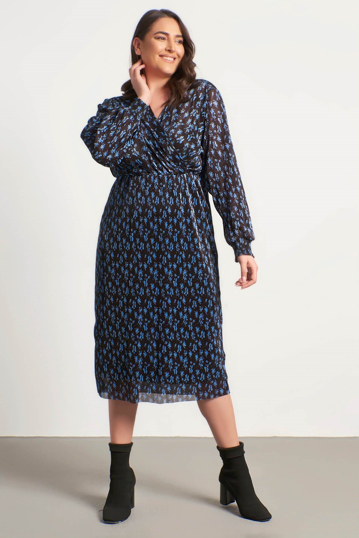 Myline-Anvelop Astarlı Plise Elbise-Büyük Beden Günlük Elbiseler-56290