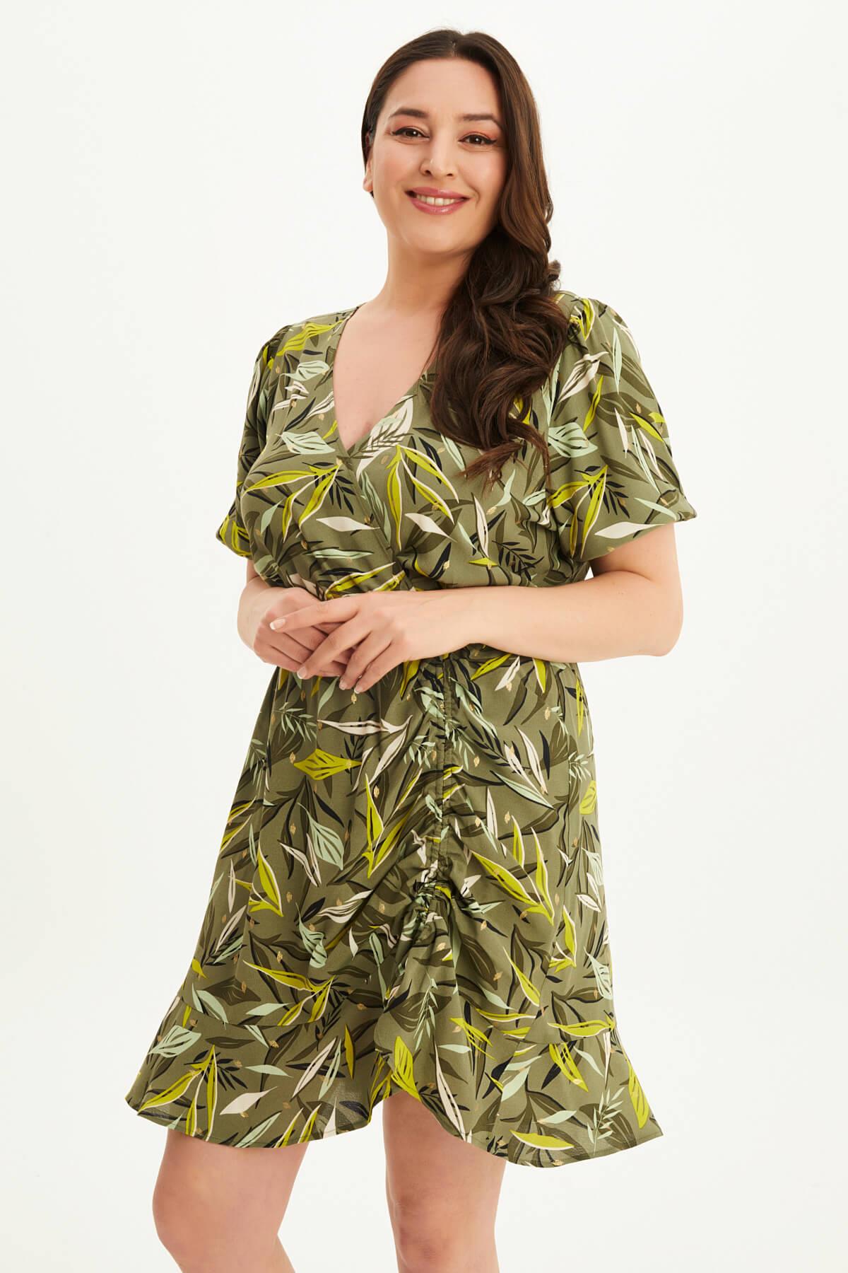 Myline-Anvelop Büzgü Detaylı Elbise -Büyük Beden Günlük Elbiseler-118348