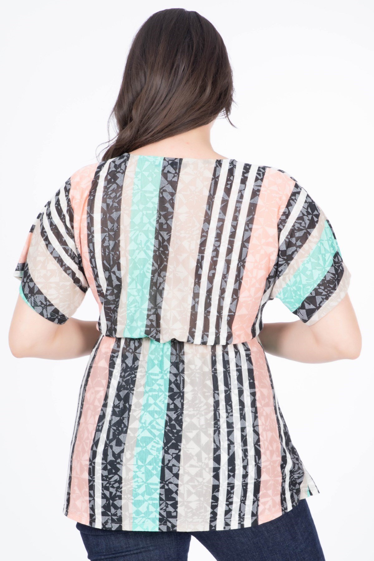 MYLINE-Anvelop Çizgili Bluz-Bluz-34559