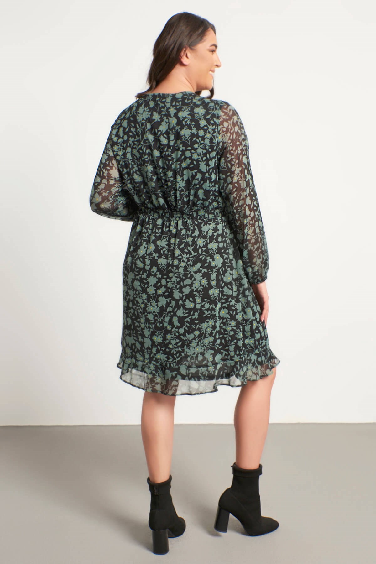 Myline-Anvelop Gipe Detaylı Şifon Elbise-Büyük Beden Günlük Elbiseler-56088