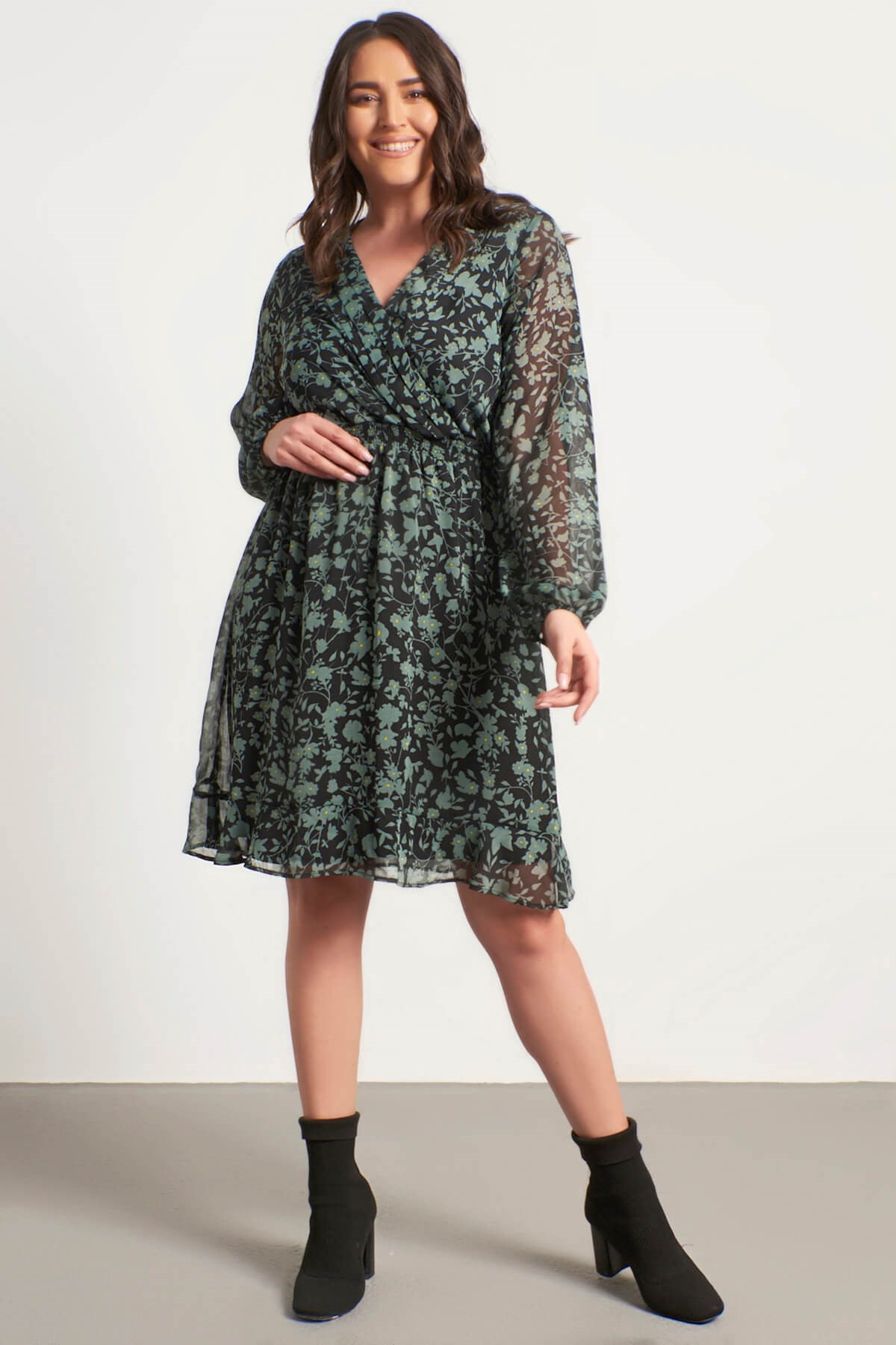 Myline-Anvelop Gipe Detaylı Şifon Elbise-Büyük Beden Günlük Elbiseler-56088