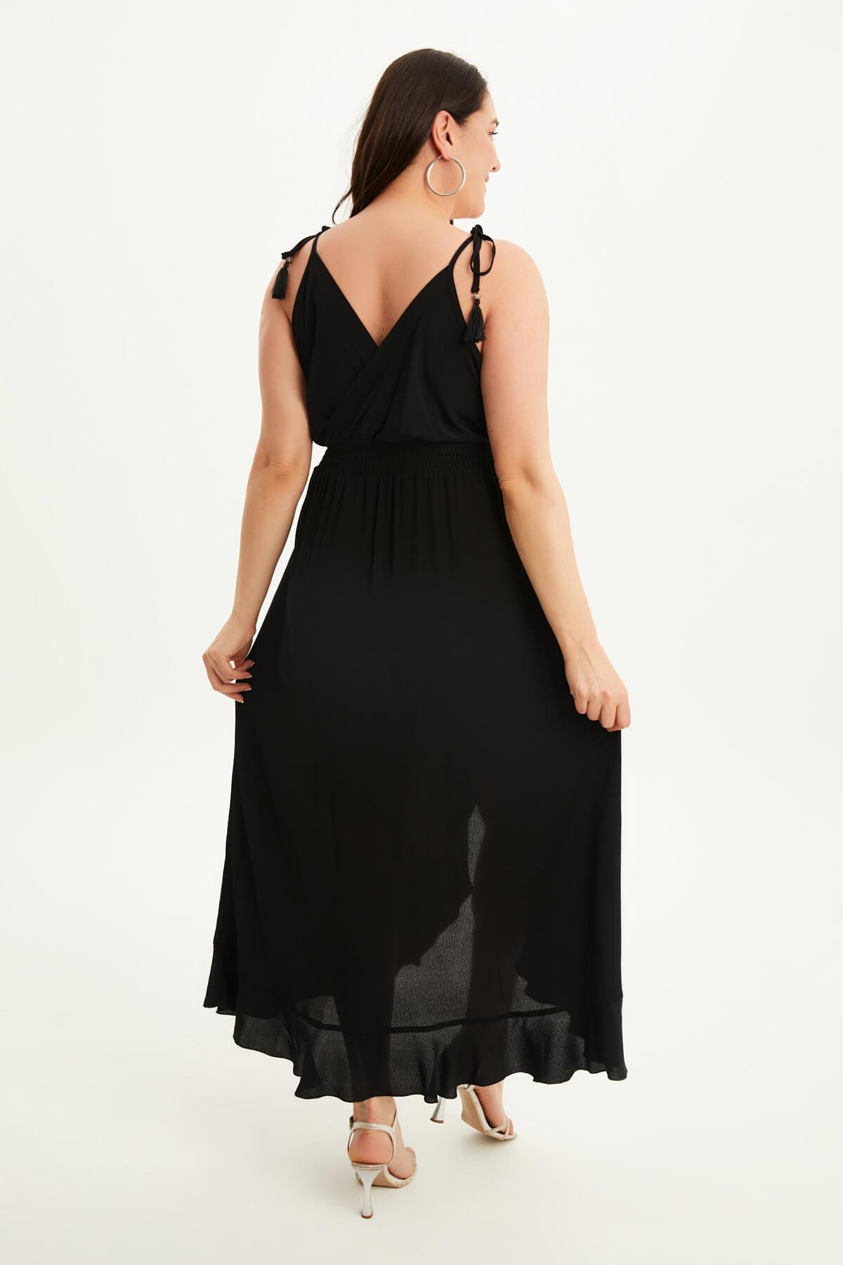 Myline-Anvelop İp Askılı Volanlı Elbise-Büyük Beden Günlük Elbiseler-118349