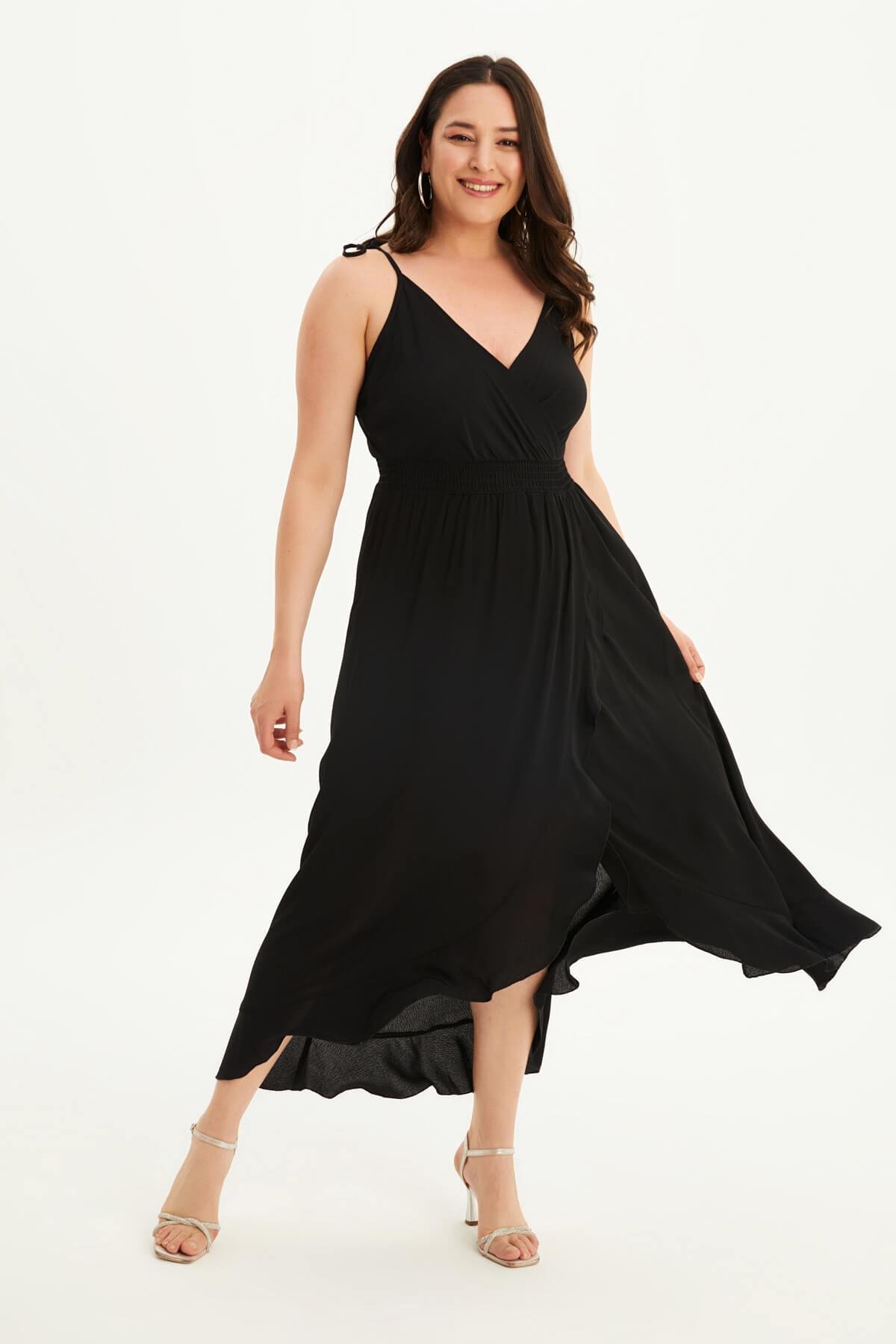 Myline-Anvelop İp Askılı Volanlı Elbise-Büyük Beden Günlük Elbiseler-118349