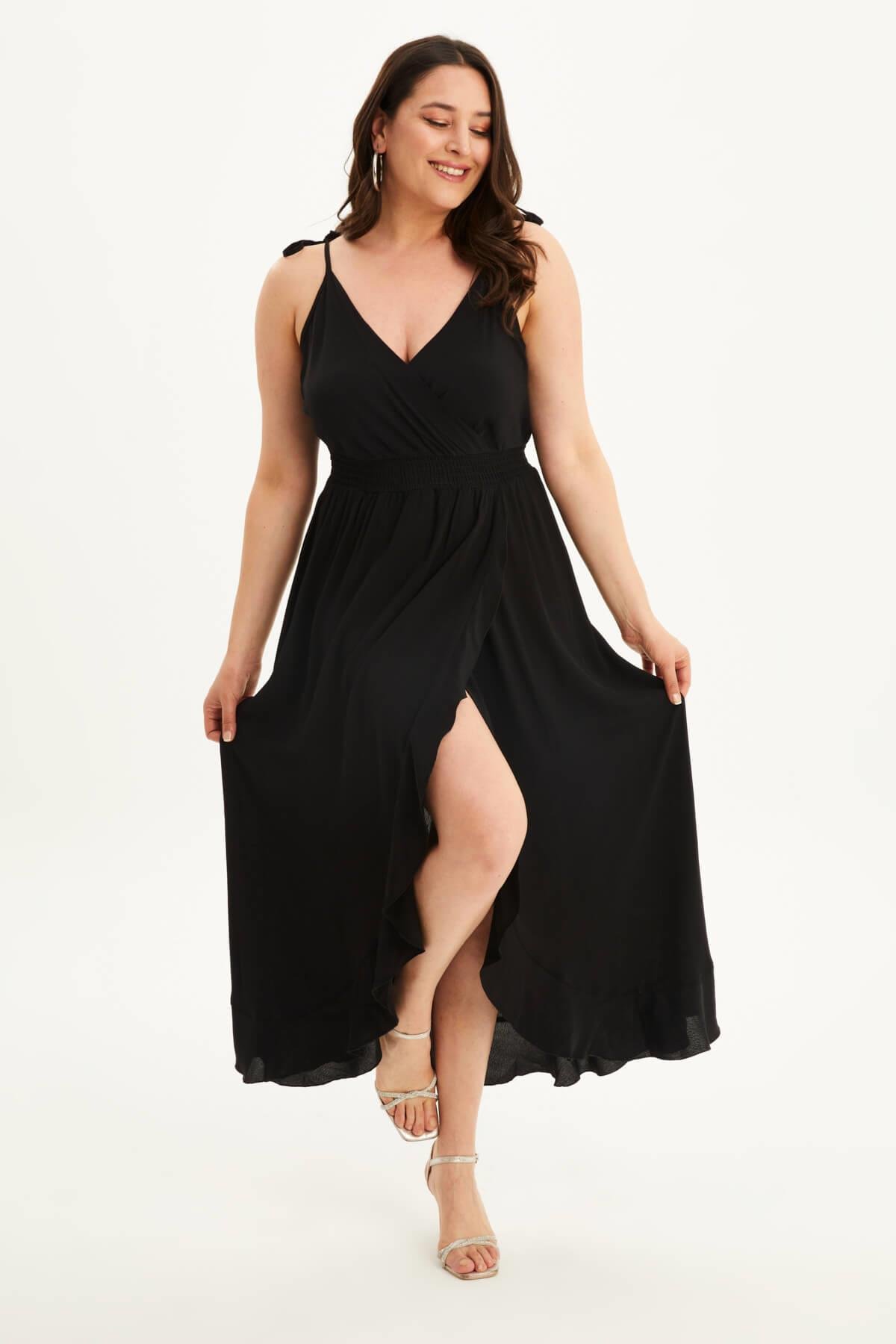 Myline-Anvelop İp Askılı Volanlı Elbise-Büyük Beden Günlük Elbiseler-118349