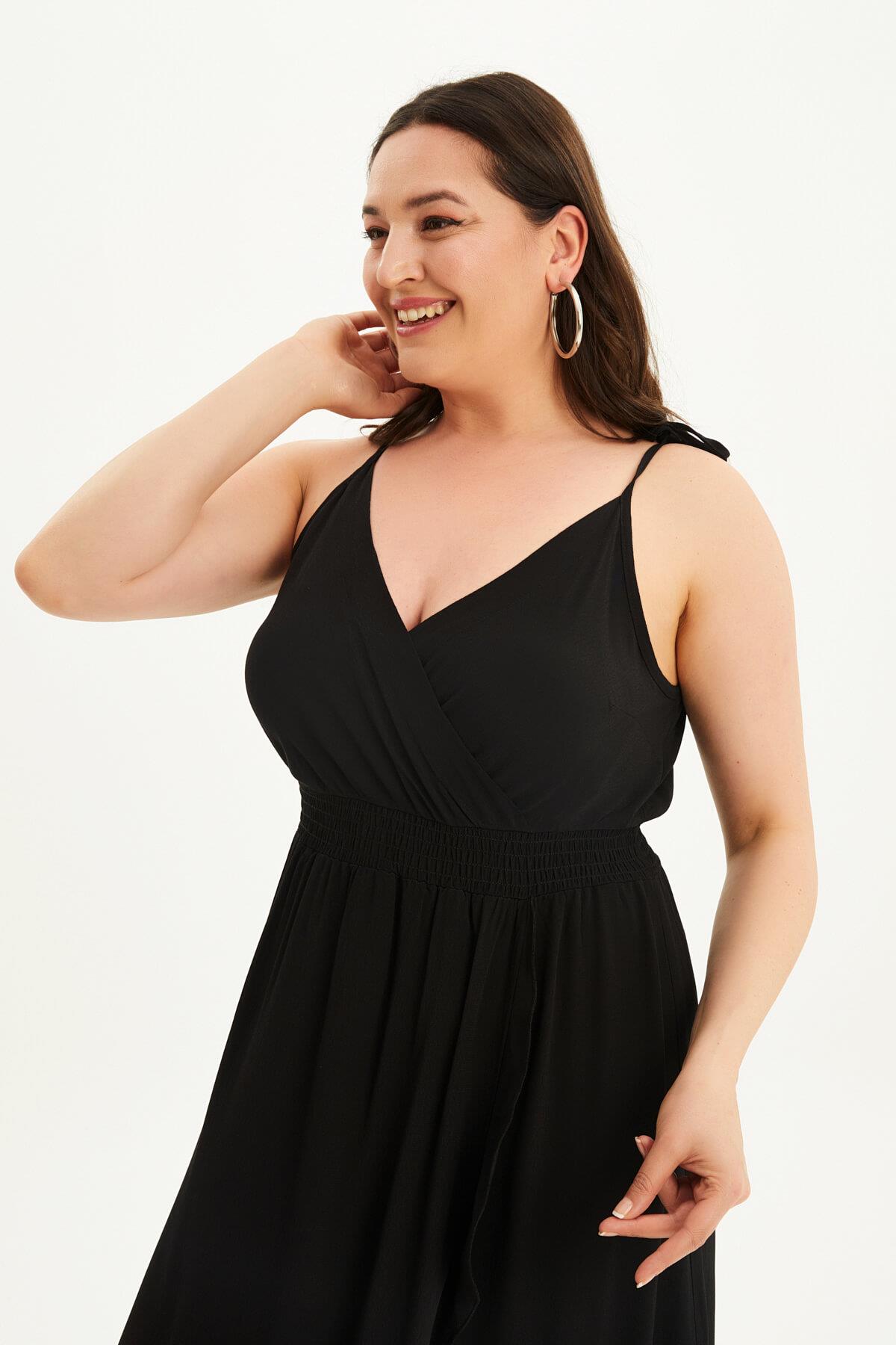 Myline-Anvelop İp Askılı Volanlı Elbise-Büyük Beden Günlük Elbiseler-118349