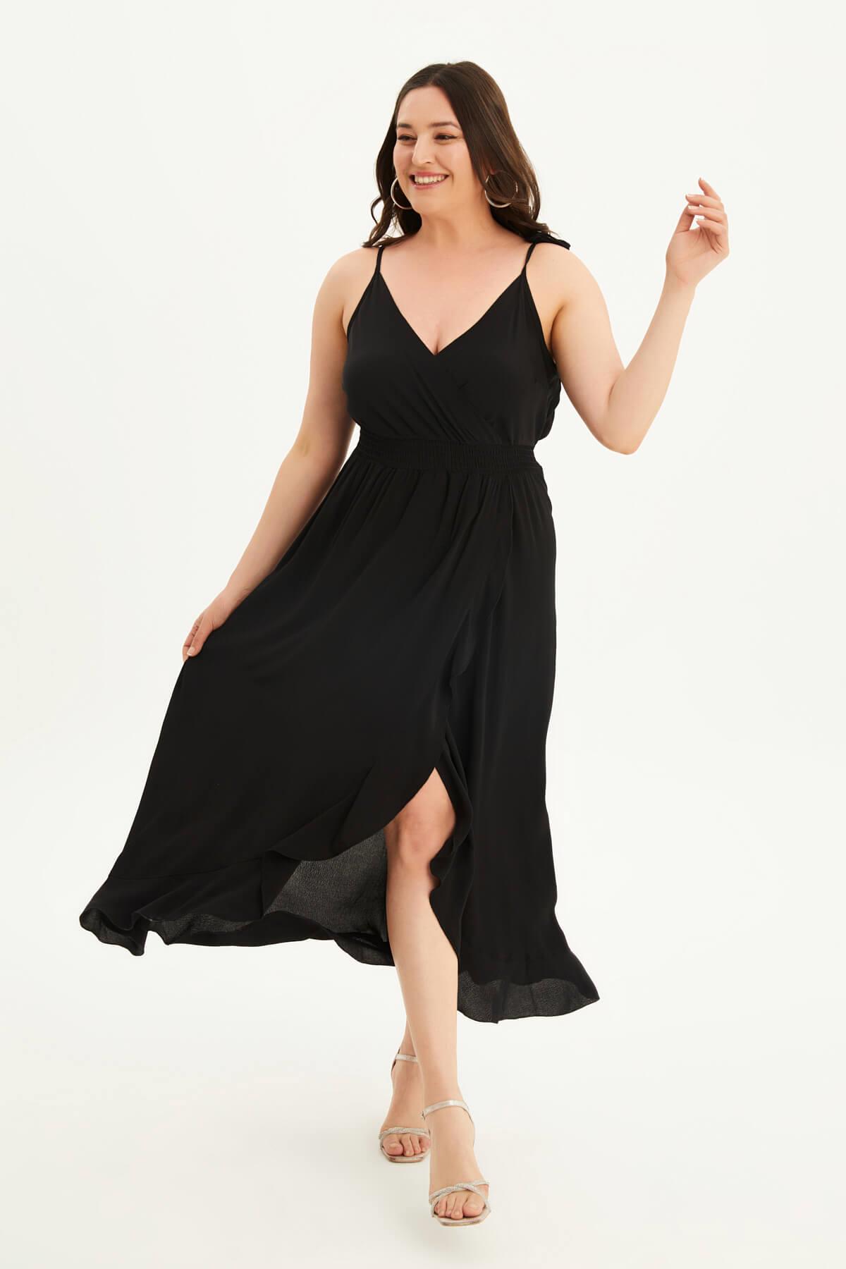 Anvelop İp Askılı Volanlı Elbise