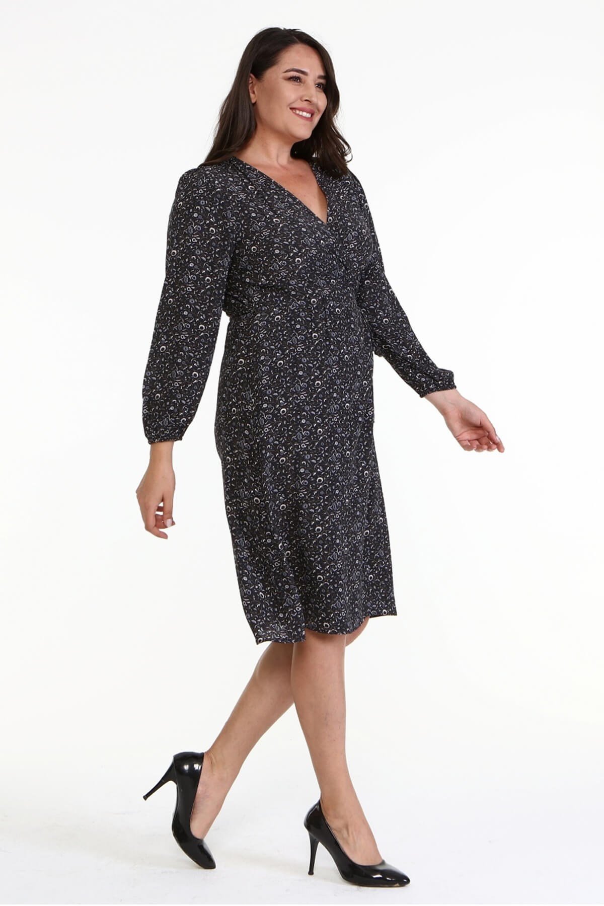 Myline-Anvelop Kuşak Detaylı Elbise-Büyük Beden Günlük Elbiseler-67070