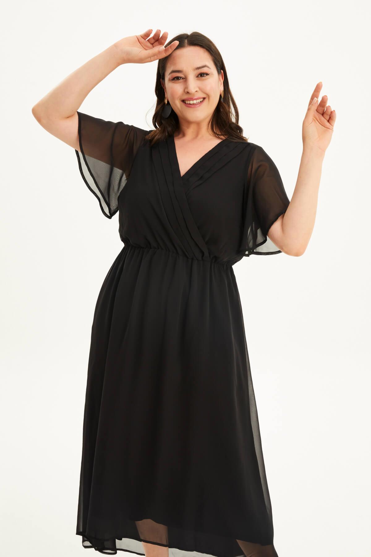 Myline-Anvelop Pelerin Kol Şifon Elbise-Büyük Beden Abiye Elbise-88074