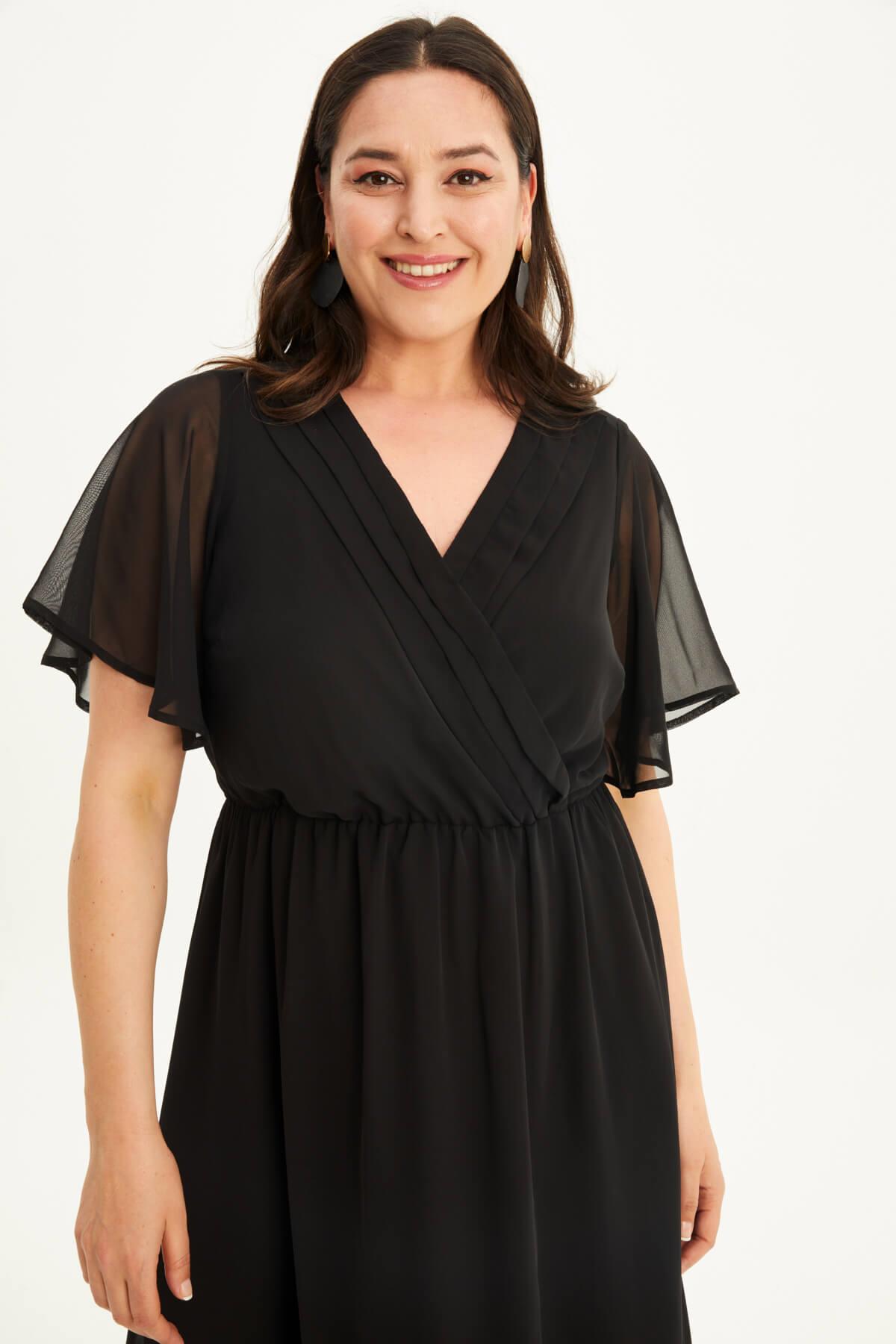 Myline-Anvelop Pelerin Kol Şifon Elbise-Büyük Beden Abiye Elbise-88074