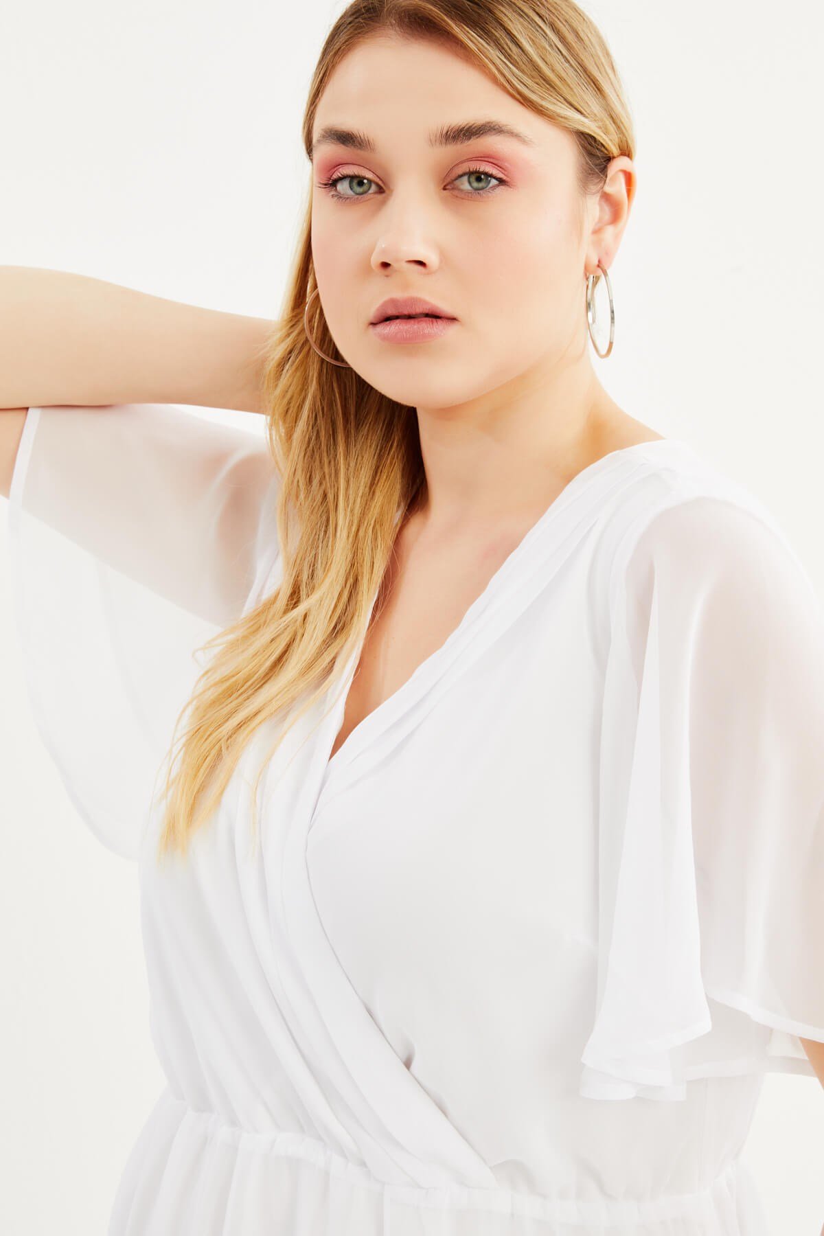 Myline-Anvelop Pelerin Kol Şifon Elbise-Büyük Beden Abiye Elbise-66997