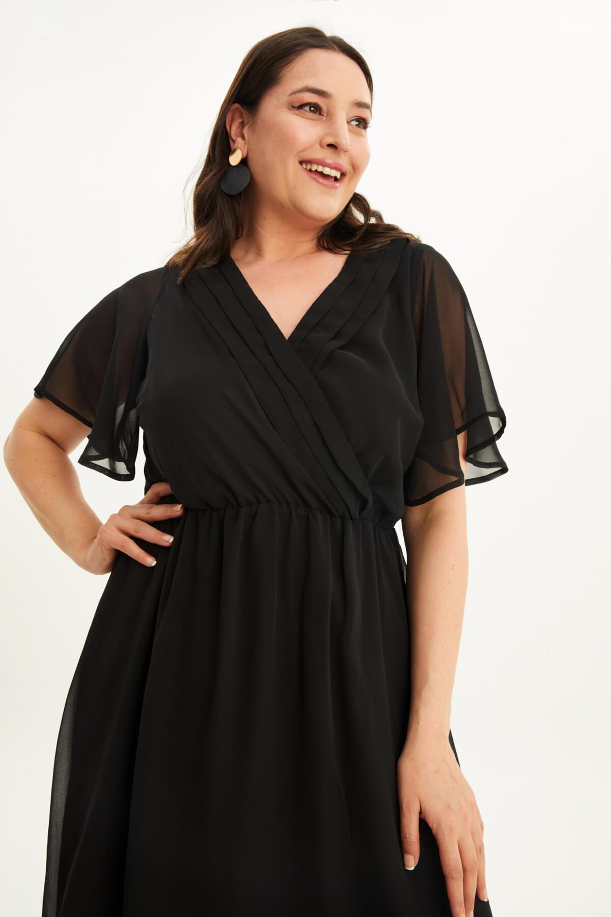 Myline-Anvelop Pelerin Kol Şifon Elbise-Büyük Beden Abiye Elbise-88074