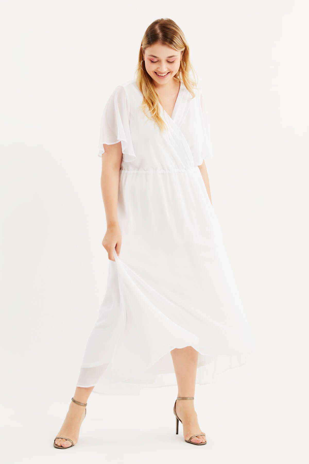 Myline-Anvelop Pelerin Kol Şifon Elbise-Büyük Beden Abiye Elbise-66997