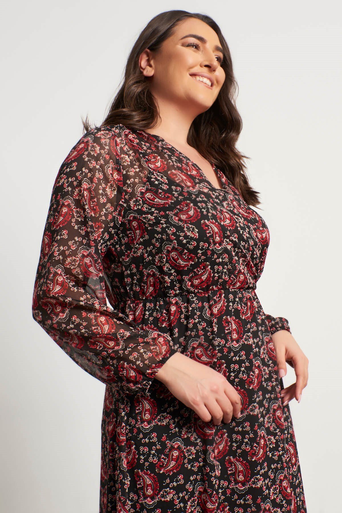 Myline-Anvelop Şifon Astarlı Fırfır Detay Elbise-Büyük Beden Günlük Elbiseler-45780