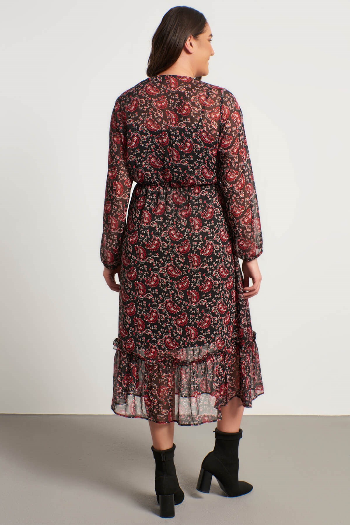 Myline-Anvelop Şifon Astarlı Fırfır Detay Elbise-Büyük Beden Günlük Elbiseler-45780