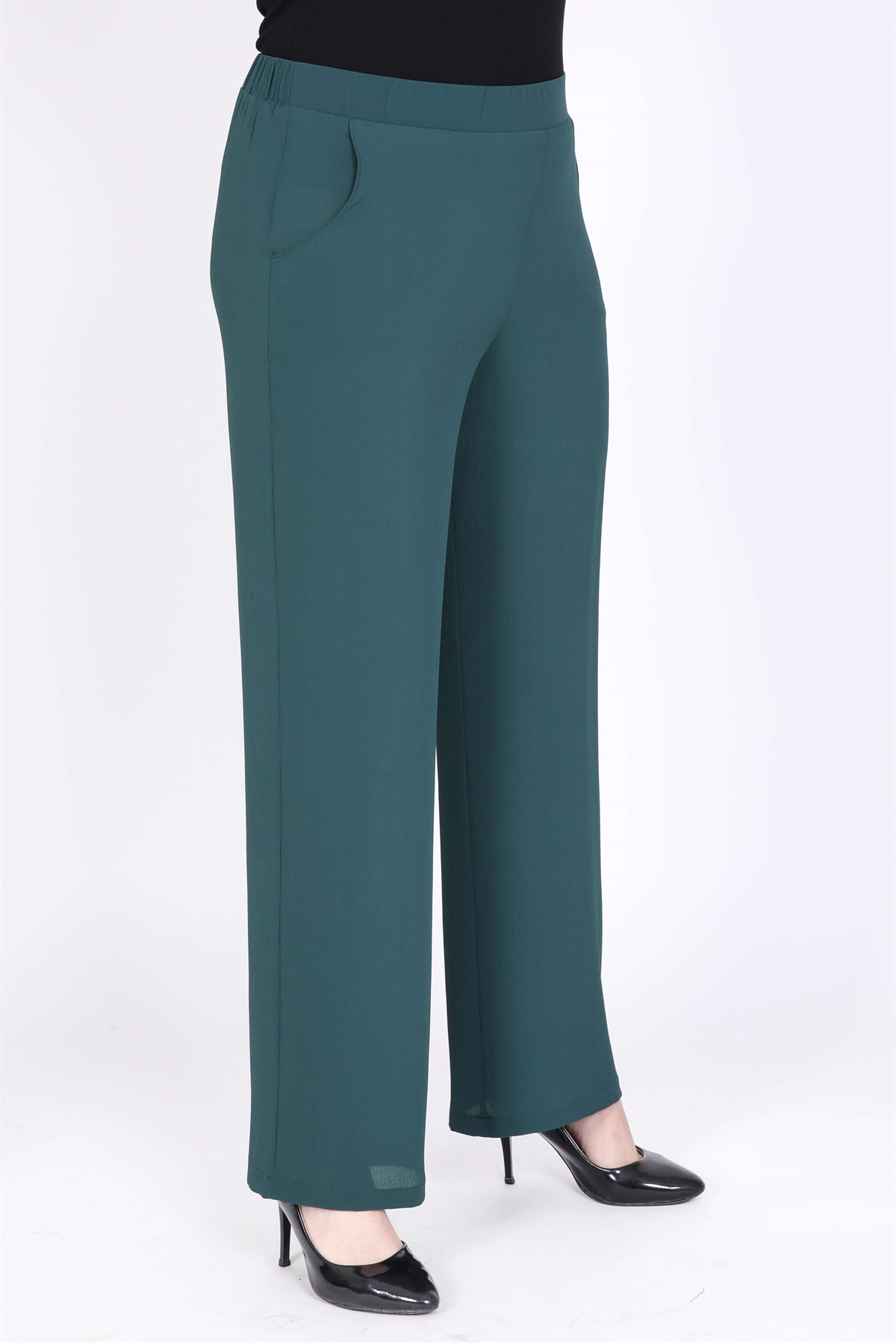 Myline-Arka Bel Lastikli Boru Paça Pantolon-Büyük Beden Pantolon-35056