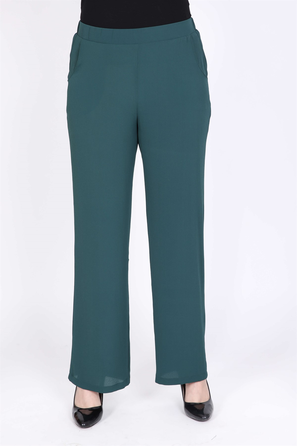 Myline-Arka Bel Lastikli Boru Paça Pantolon-Büyük Beden Pantolon-35056