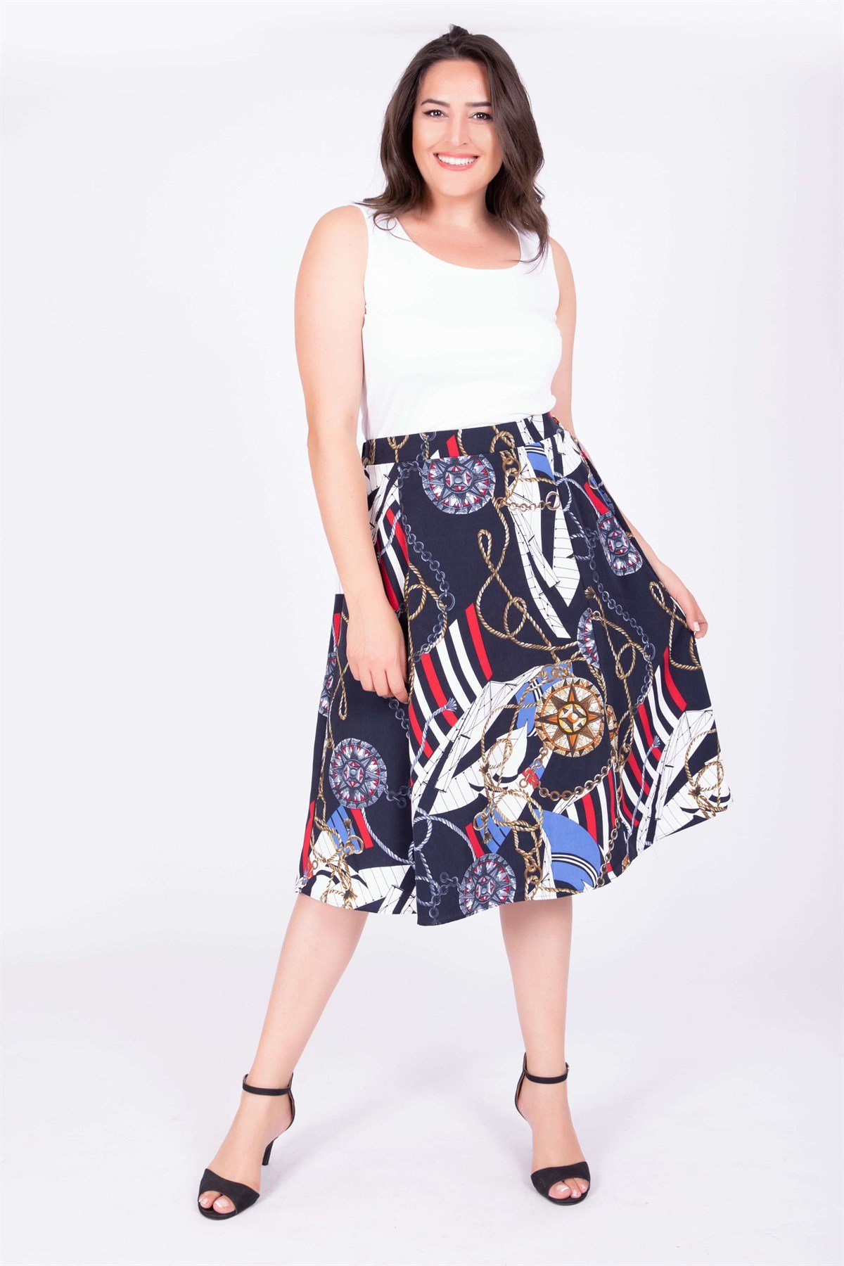 Myline-Arka Bel Lastikli Çan Etek-Büyük Beden Etek-34713