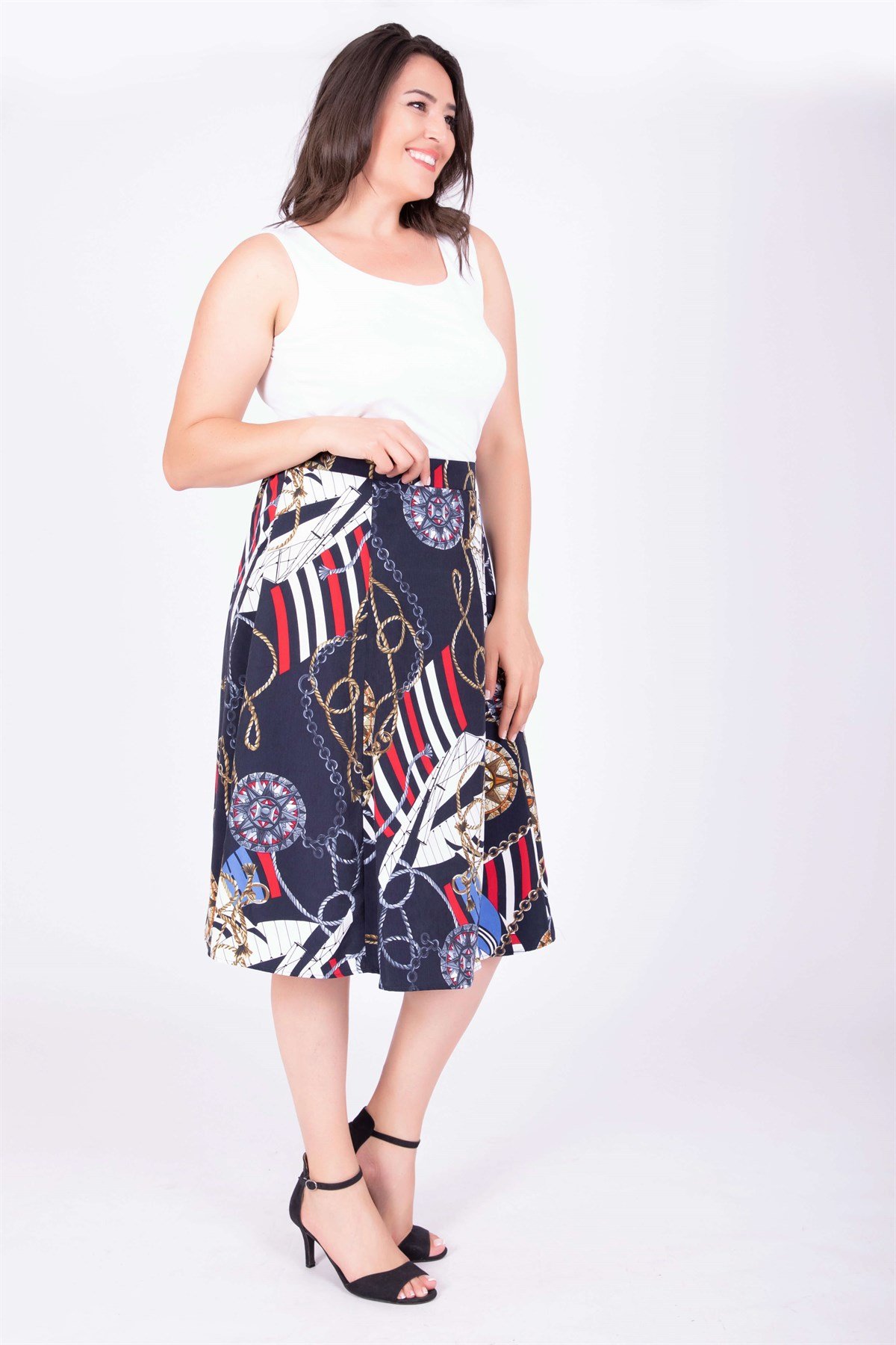 Myline-Arka Bel Lastikli Çan Etek-Büyük Beden Etek-34713