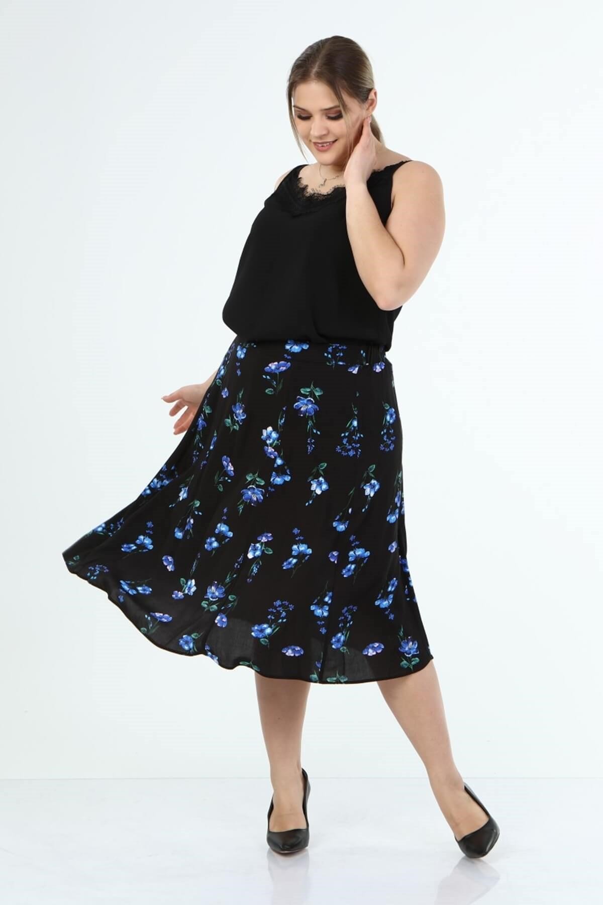 Myline-Arka Bel Lastikli Çan Etek-Büyük Beden Etek-45994