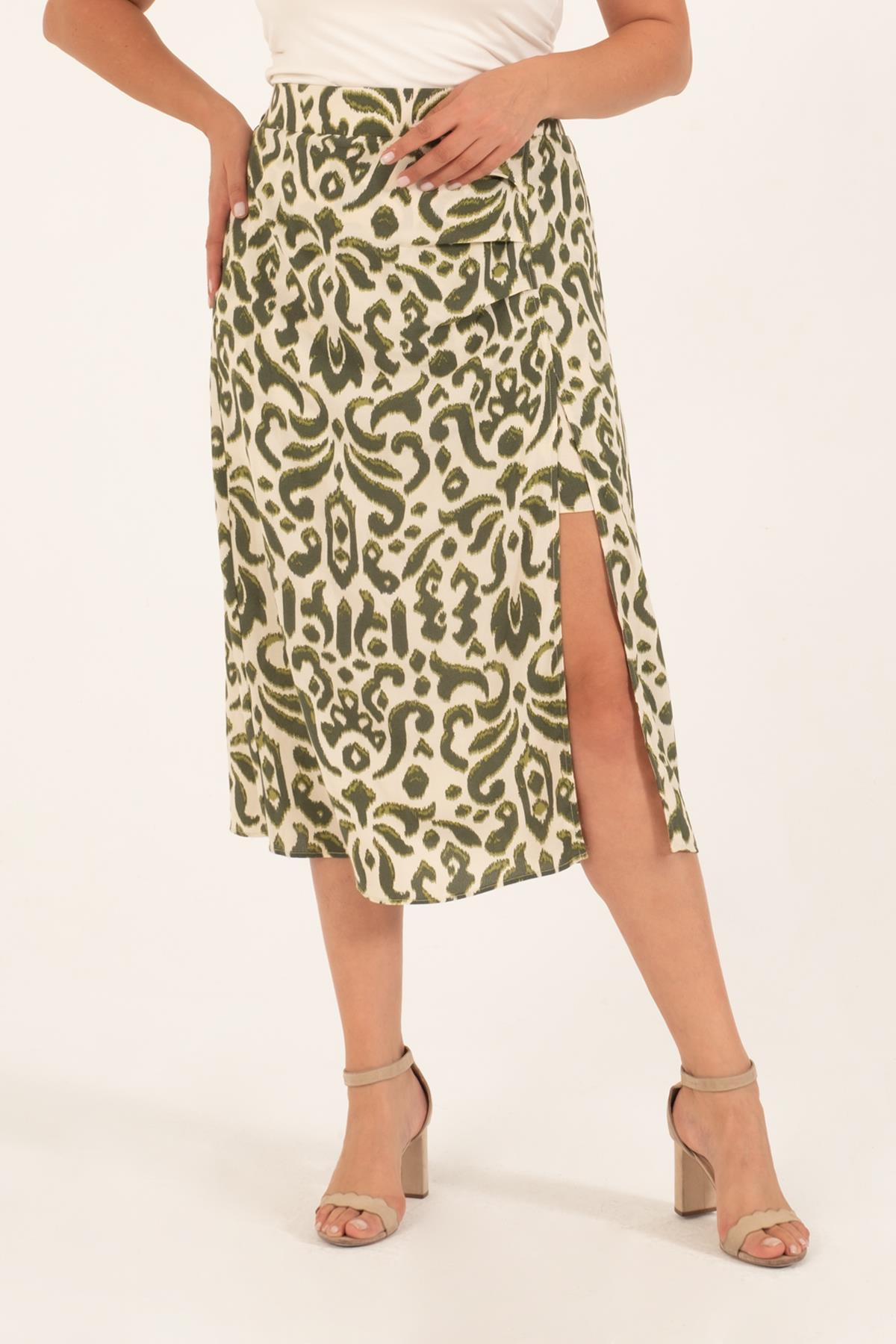 Myline-Arka Beli Lastikli Büzgülü Midi Etek-Büyük Beden Etek-128737