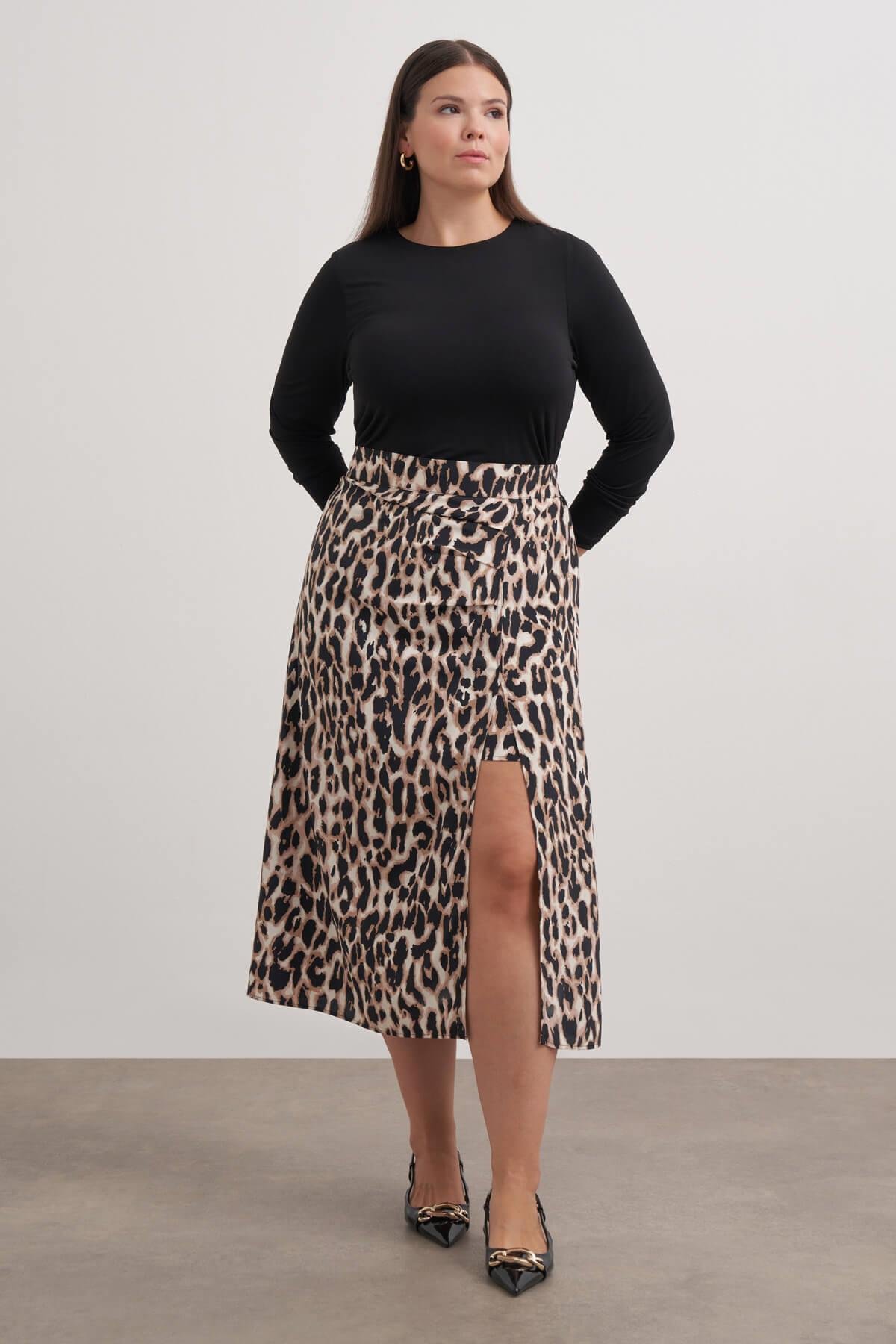 Myline-Arka Beli Lastikli Büzgülü Midi Etek-Büyük Beden Etek-149545