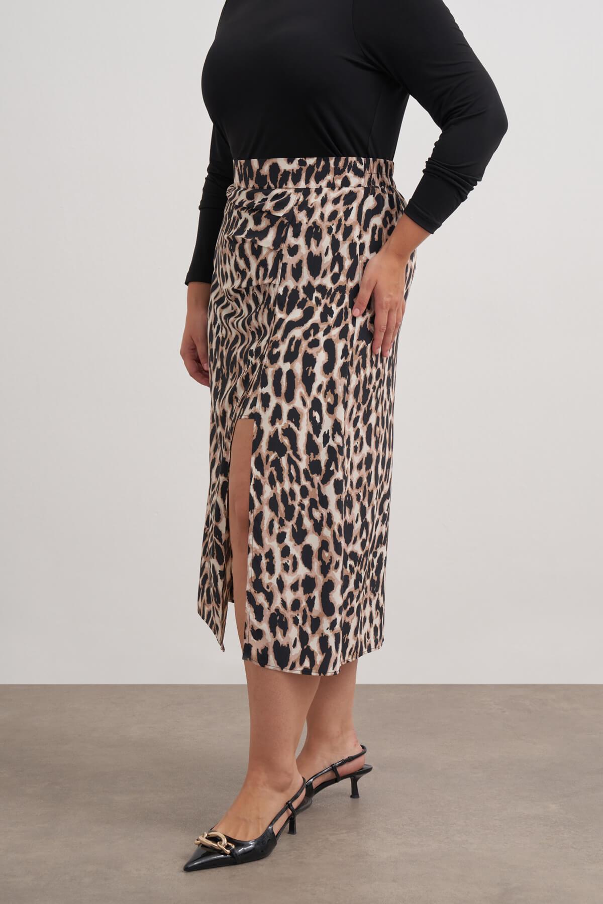 Myline-Arka Beli Lastikli Büzgülü Midi Etek-Büyük Beden Etek-149545