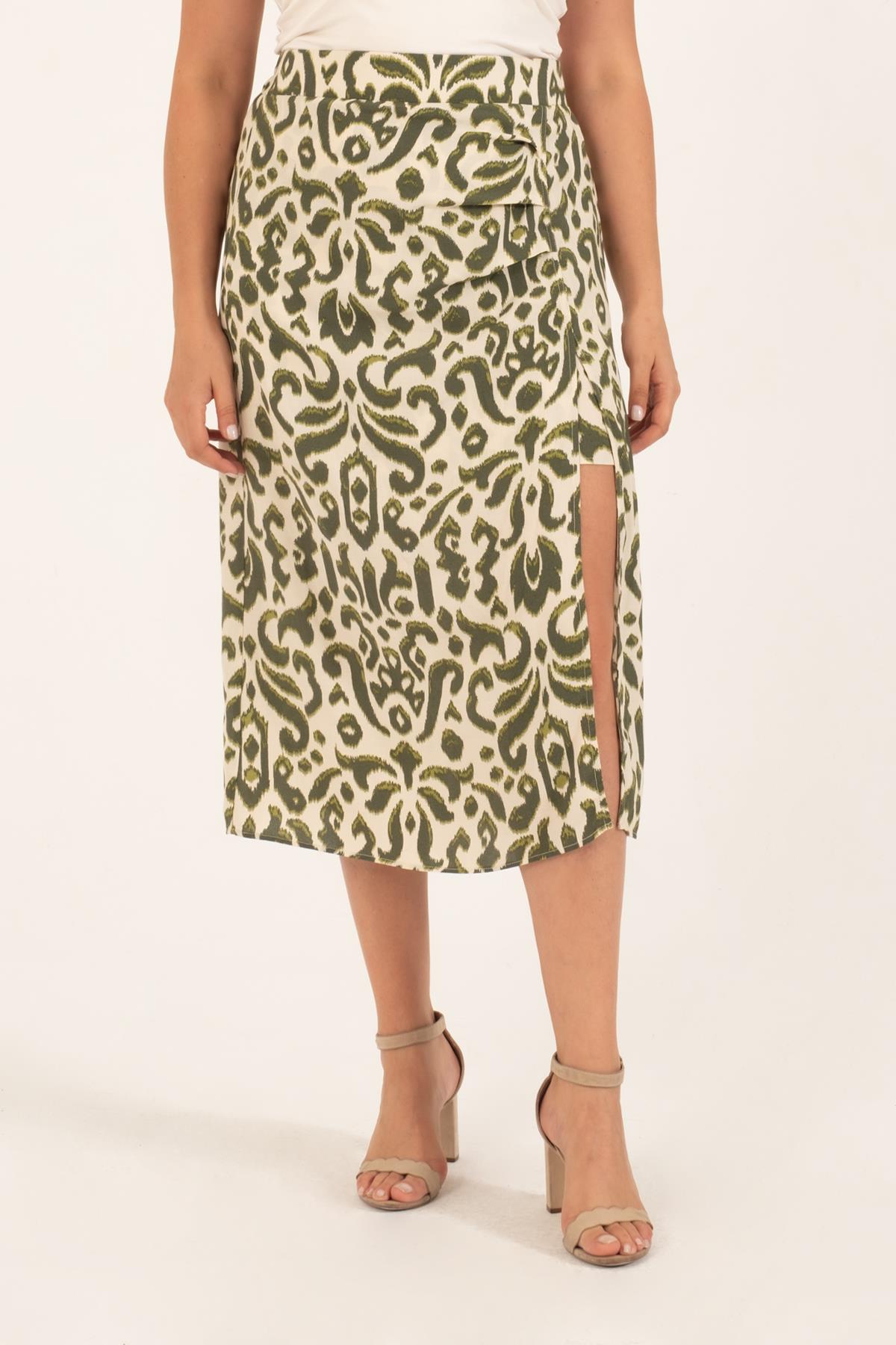 Myline-Arka Beli Lastikli Büzgülü Midi Etek-Büyük Beden Etek-128737