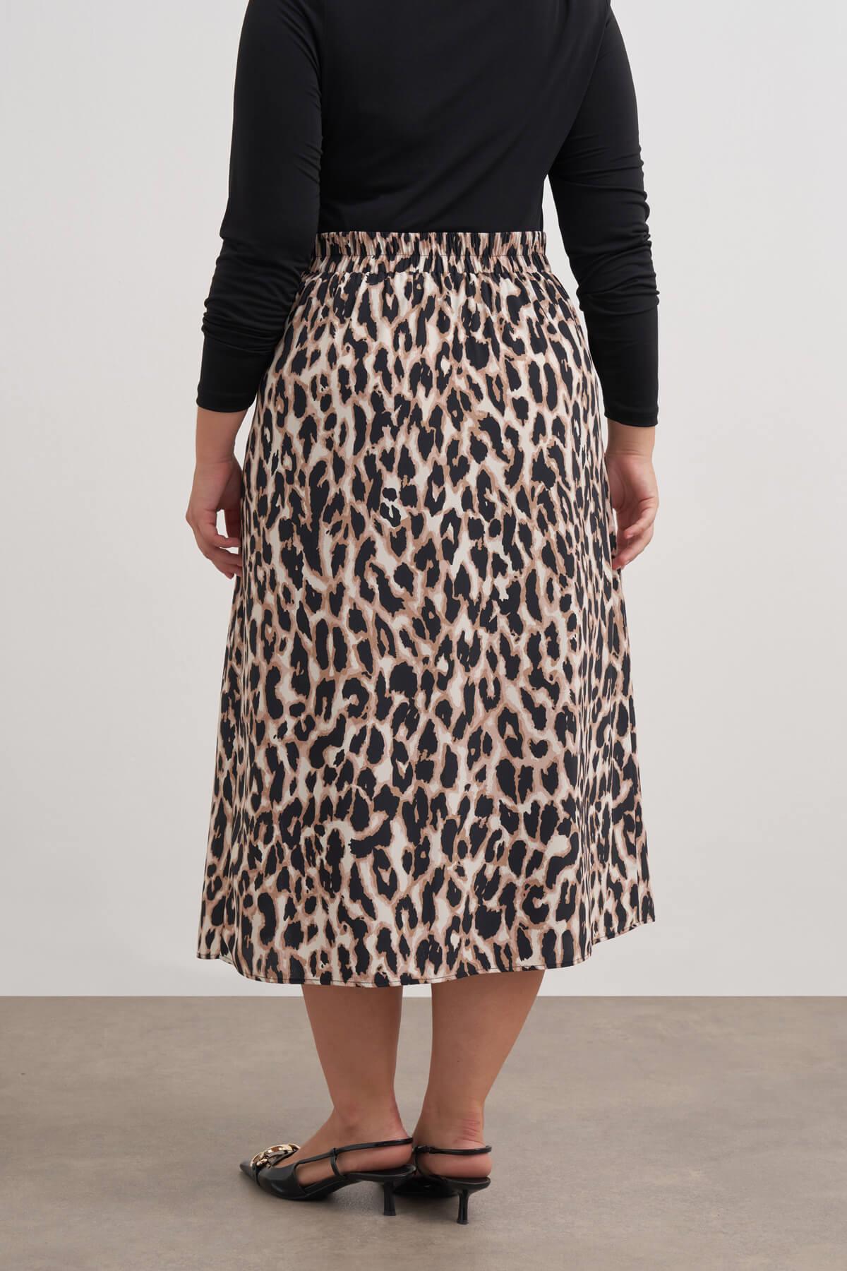 Myline-Arka Beli Lastikli Büzgülü Midi Etek-Büyük Beden Etek-149545